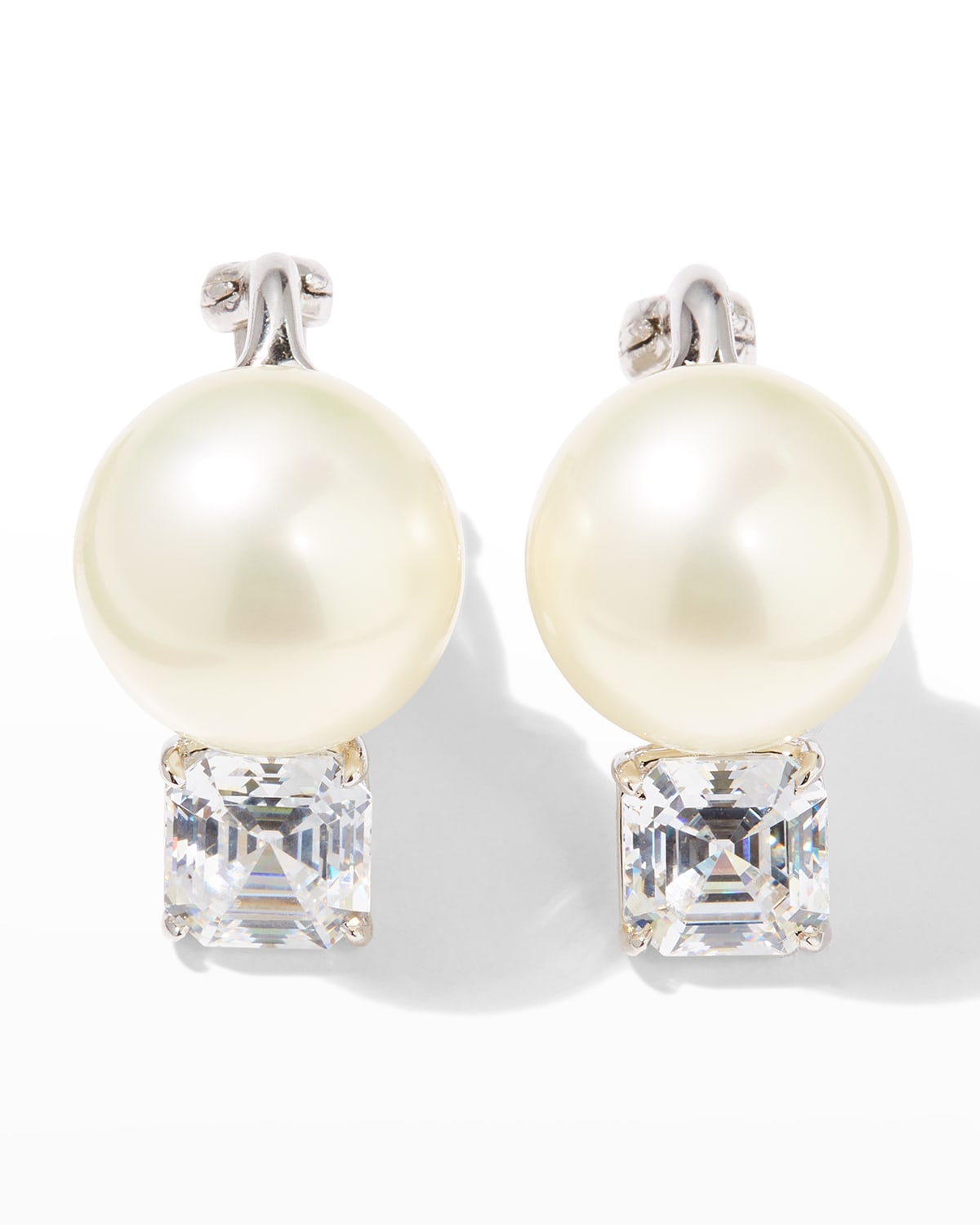 18K Gold-Plated Sterling Silver Square-Top Stud Earrings with Simulated Pearl