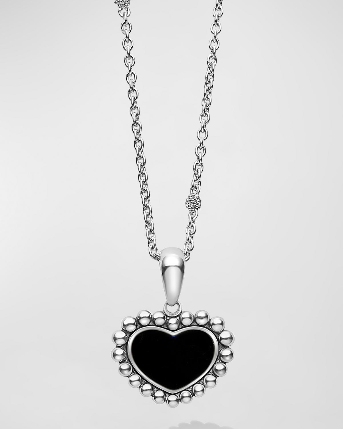 Lagos Sterling Silver Maya Onyx Inlay Heart Pendant Necklace, 16-18 In Black