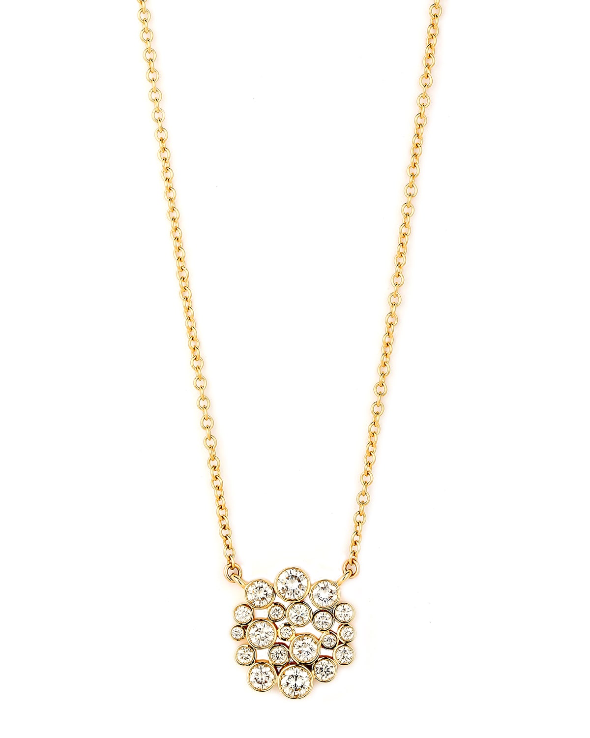 18k Yellow Gold Diamond Cluster Necklace