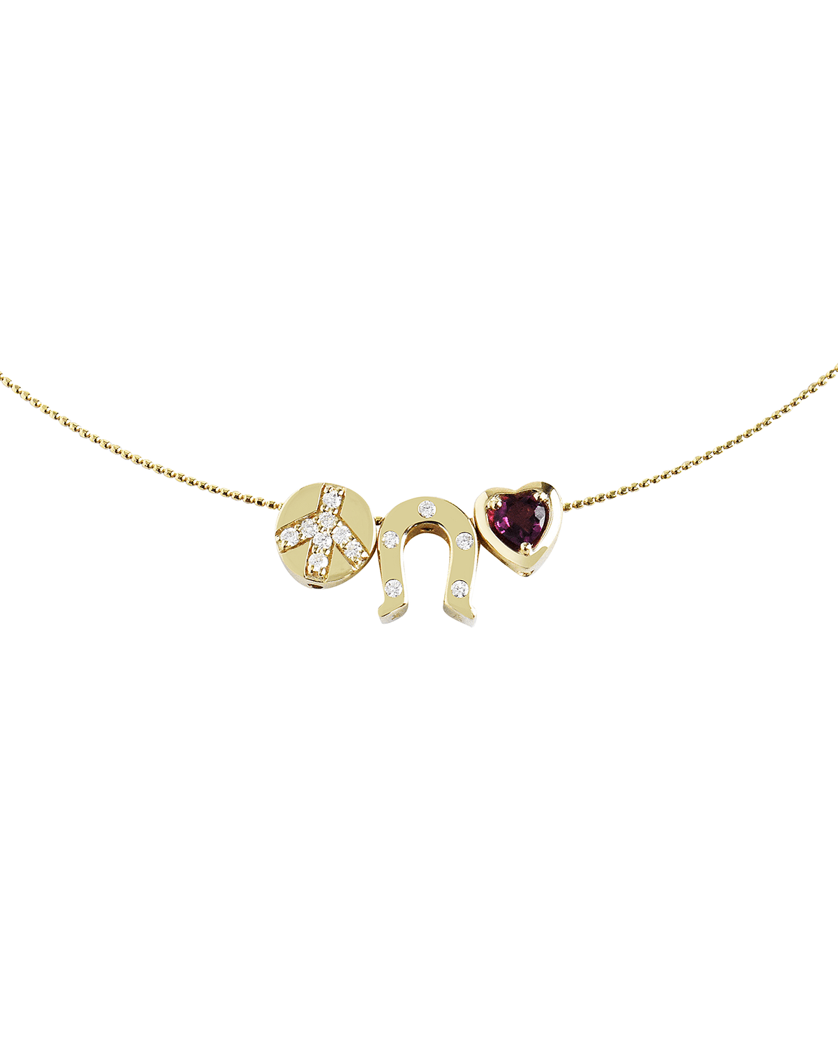 14k Yellow Gold Peace, Love, & Luck Charm Necklace