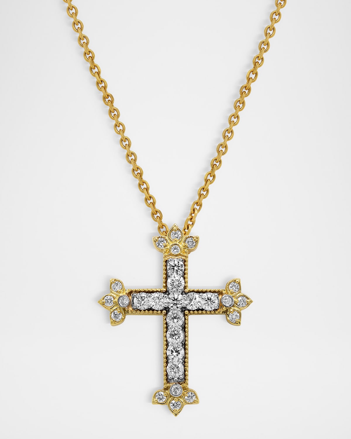 18K Yellow Gold Cross Pendant Necklace with Diamonds