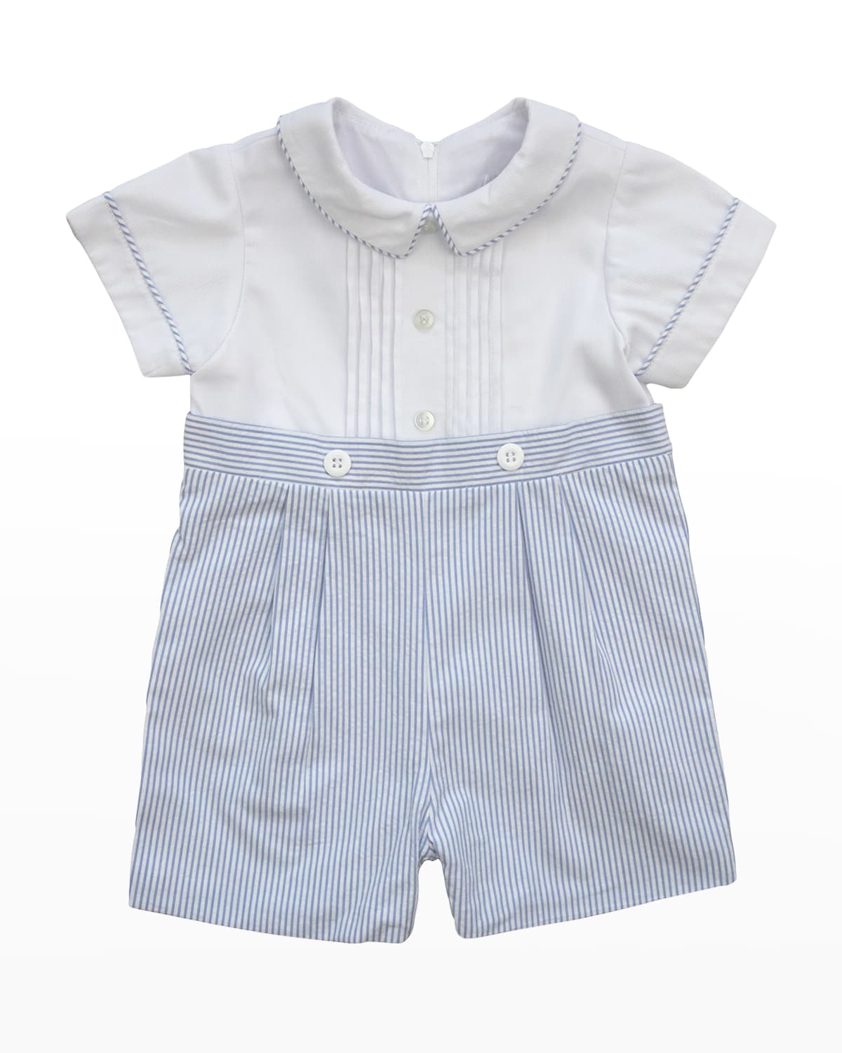 Boy's Collared Short-Sleeve Striped Playsuit, Size 3-24M