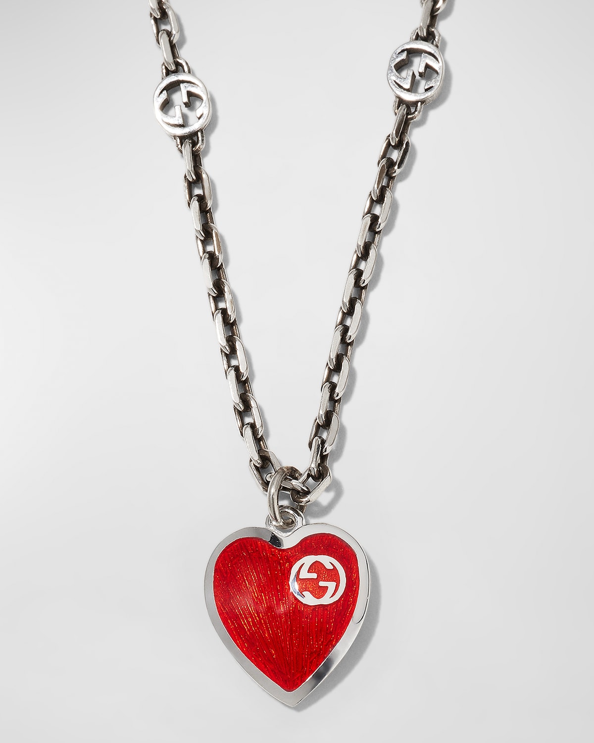 Gucci Women's Gg Hearts Sterling Silver & Enamel Pendant Necklace In Silver-tone