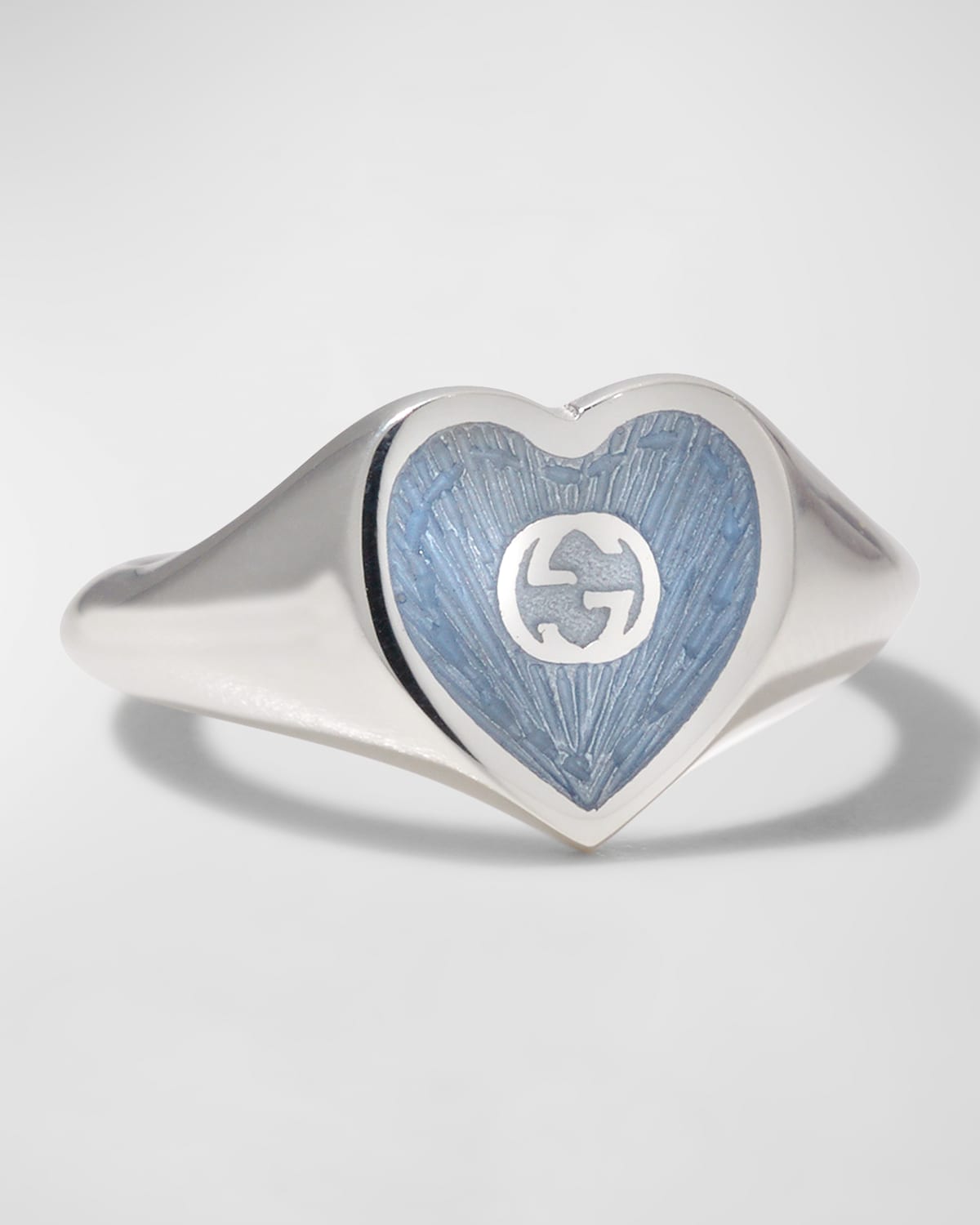 Gucci Sterling Silver Interlocking G Heart Enamel Ring In Blue