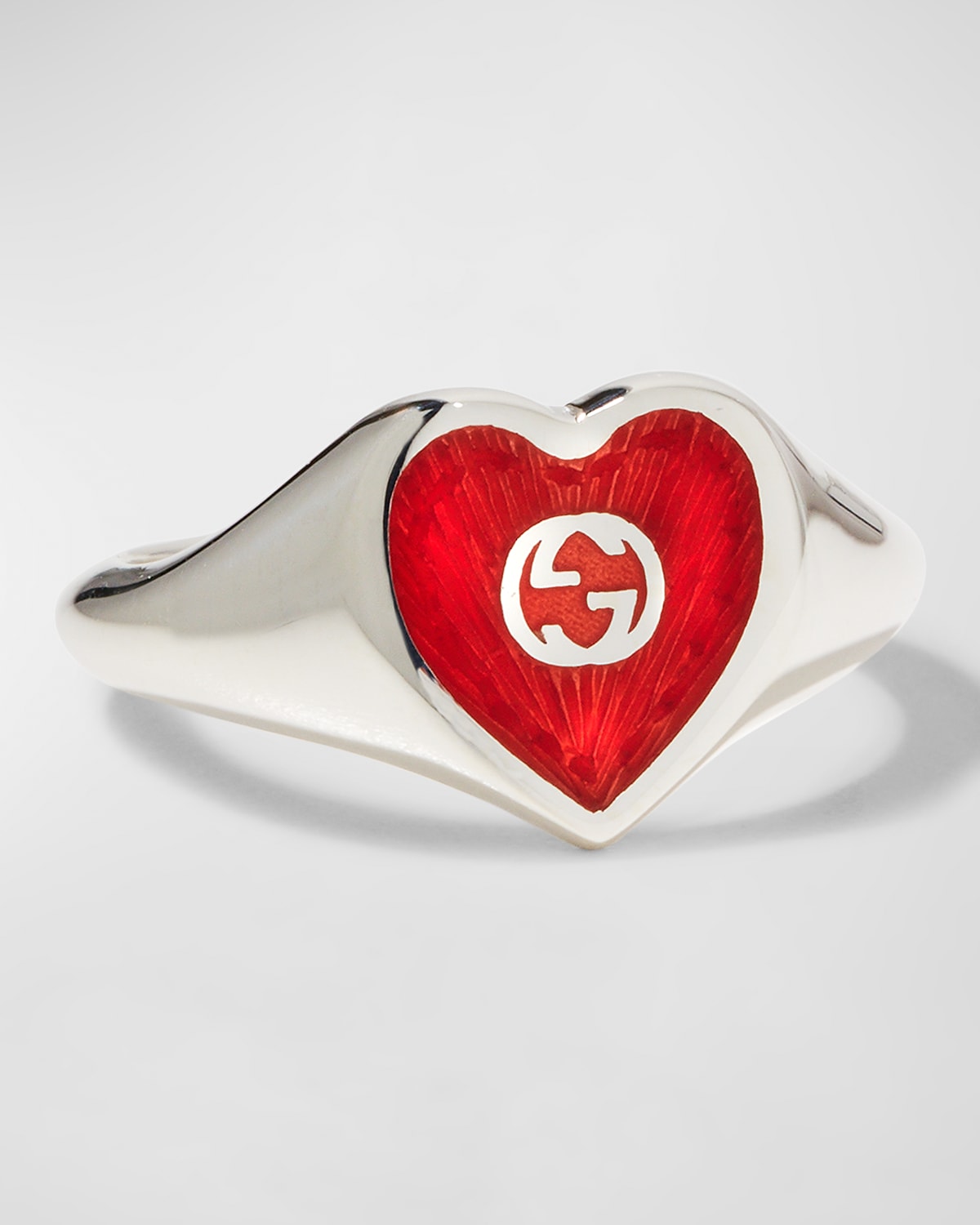 Shop Gucci Sterling Silver Interlocking G Heart Enamel Ring In Red