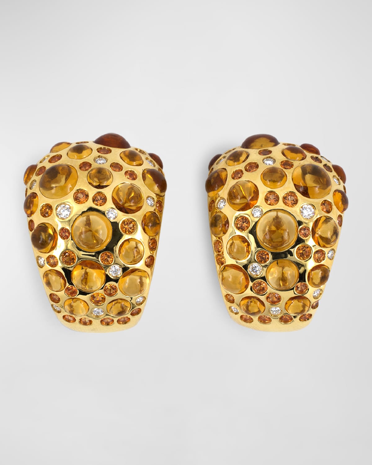 18K Yellow Gold Rodney Rayner Diamond, Orange Sapphire and Citrine Earrings