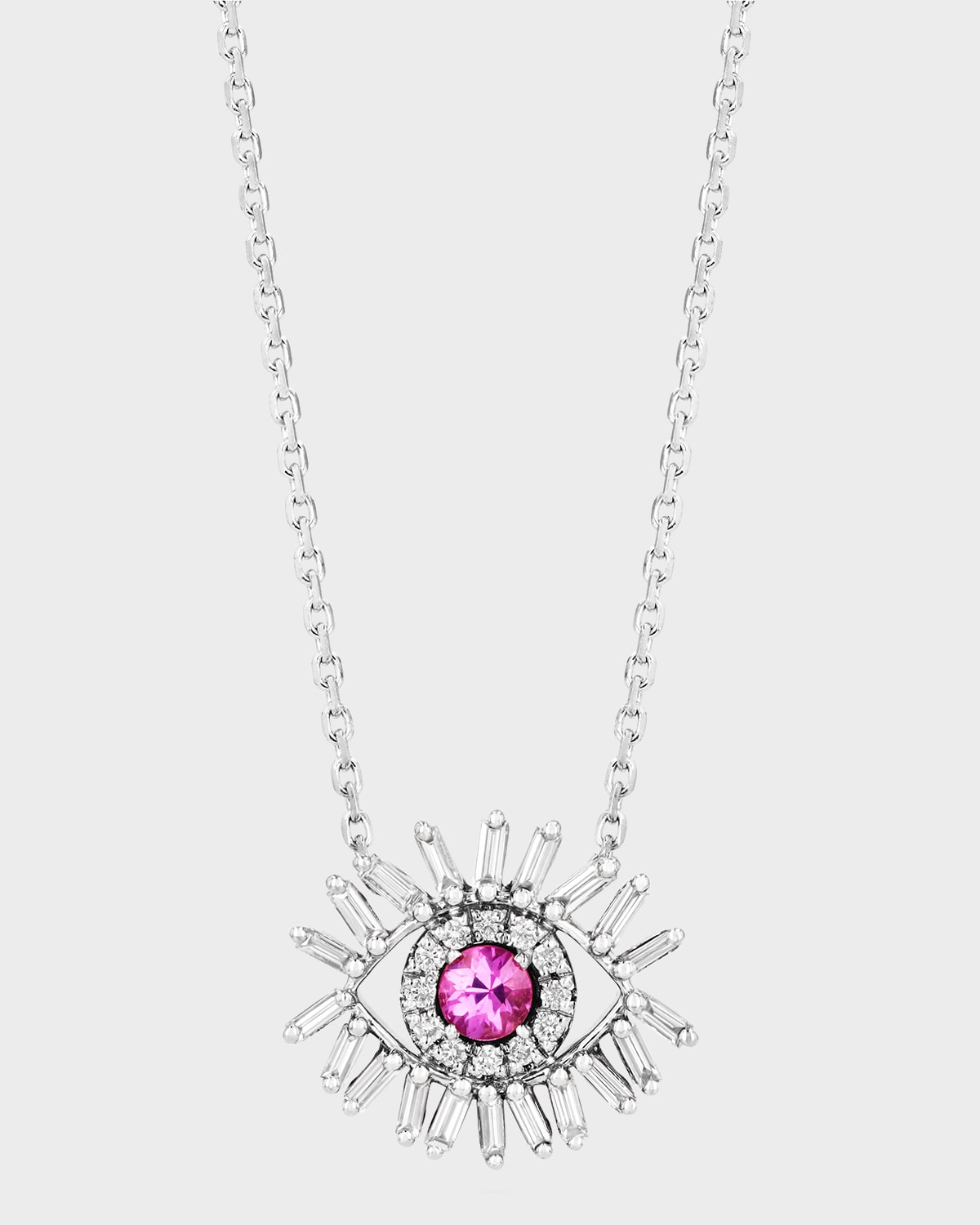 Suzanne Kalan Mini Pink Sapphire Evil Eye Pendant Necklace With Diamonds In White/gold