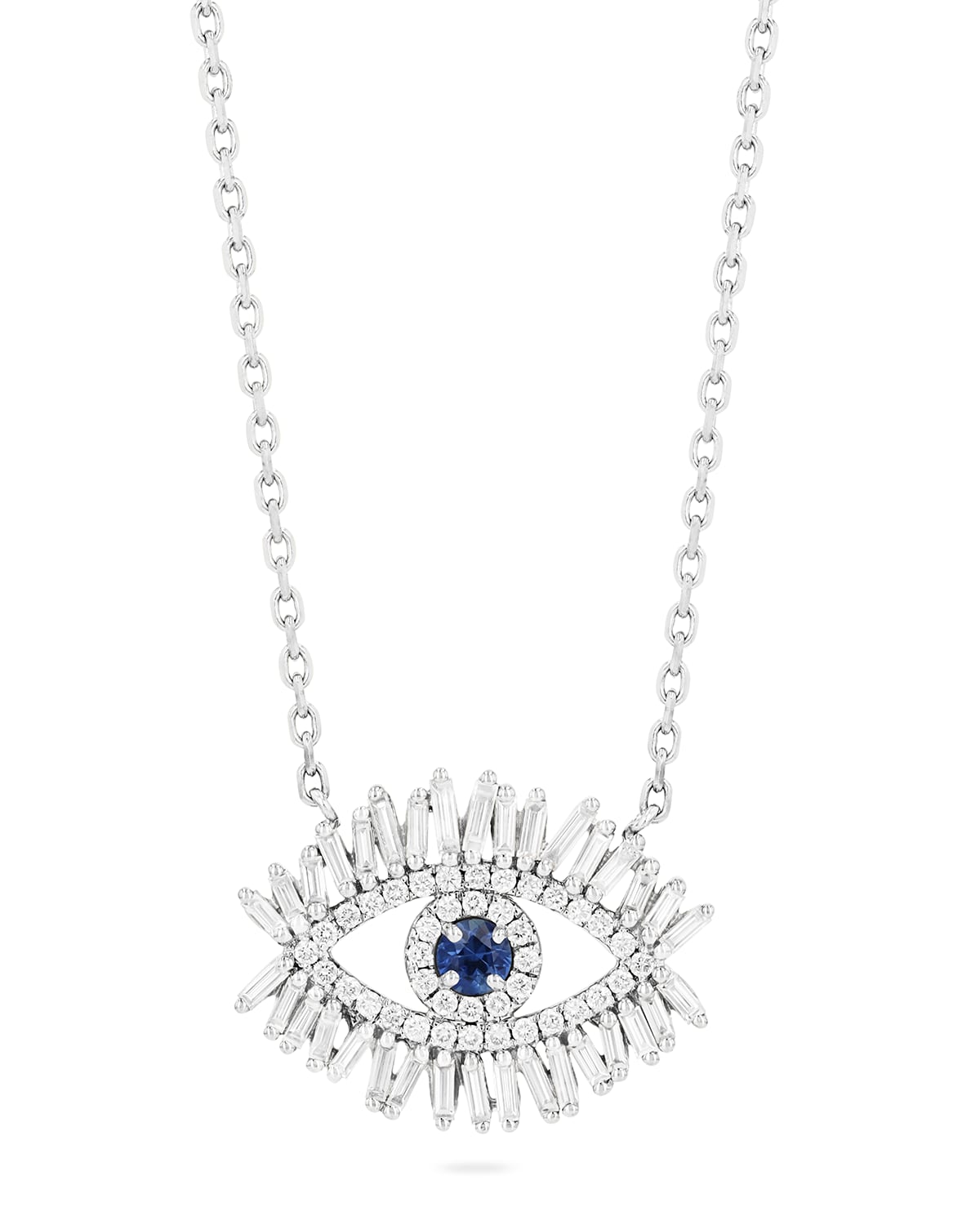 Suzanne Kalan Medium Blue Sapphire Evil Eye Pendant Necklace With Diamonds In White/gold
