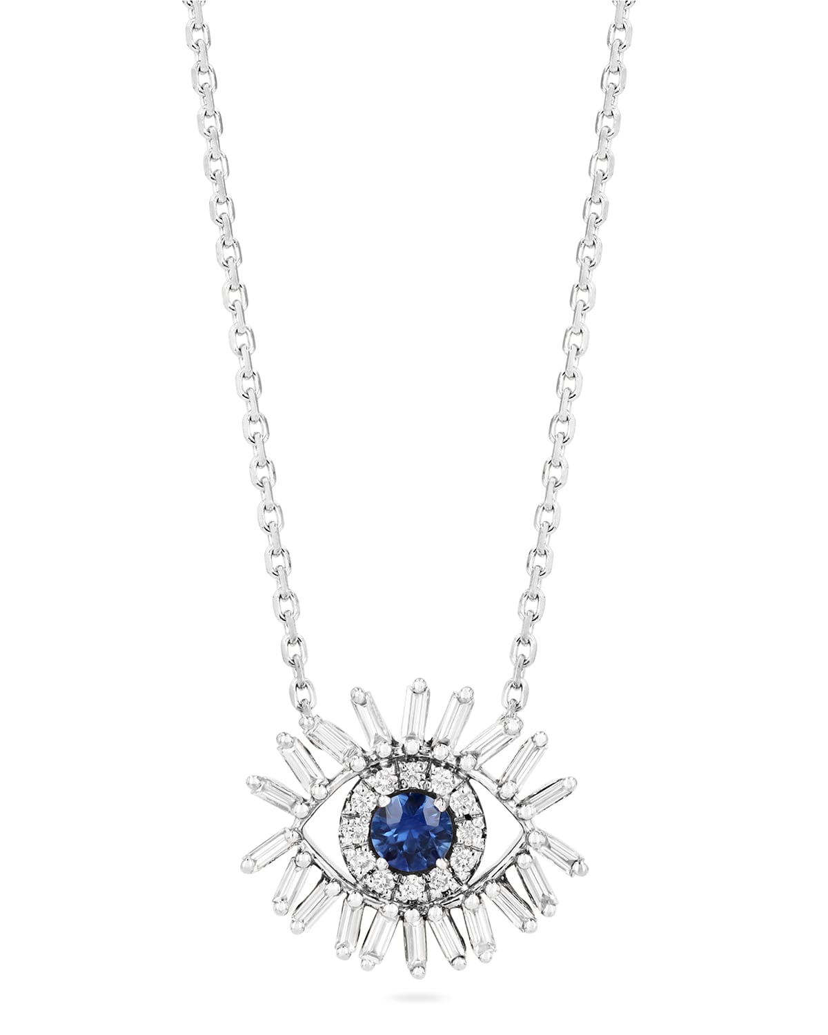 Suzanne Kalan Mini Blue Sapphire Evil Eye Pendant Necklace With Diamonds In White/gold