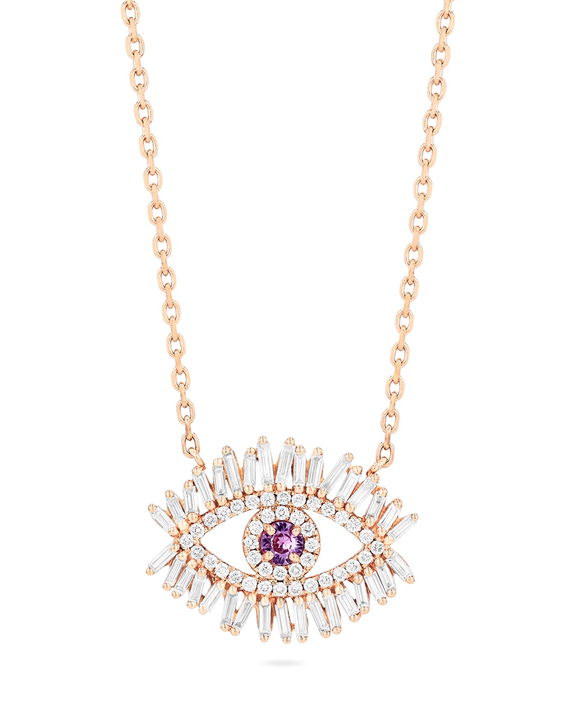 Suzanne Kalan Medium Pink Sapphire Evil Eye Pendant Necklace With Diamonds In Rose/gold