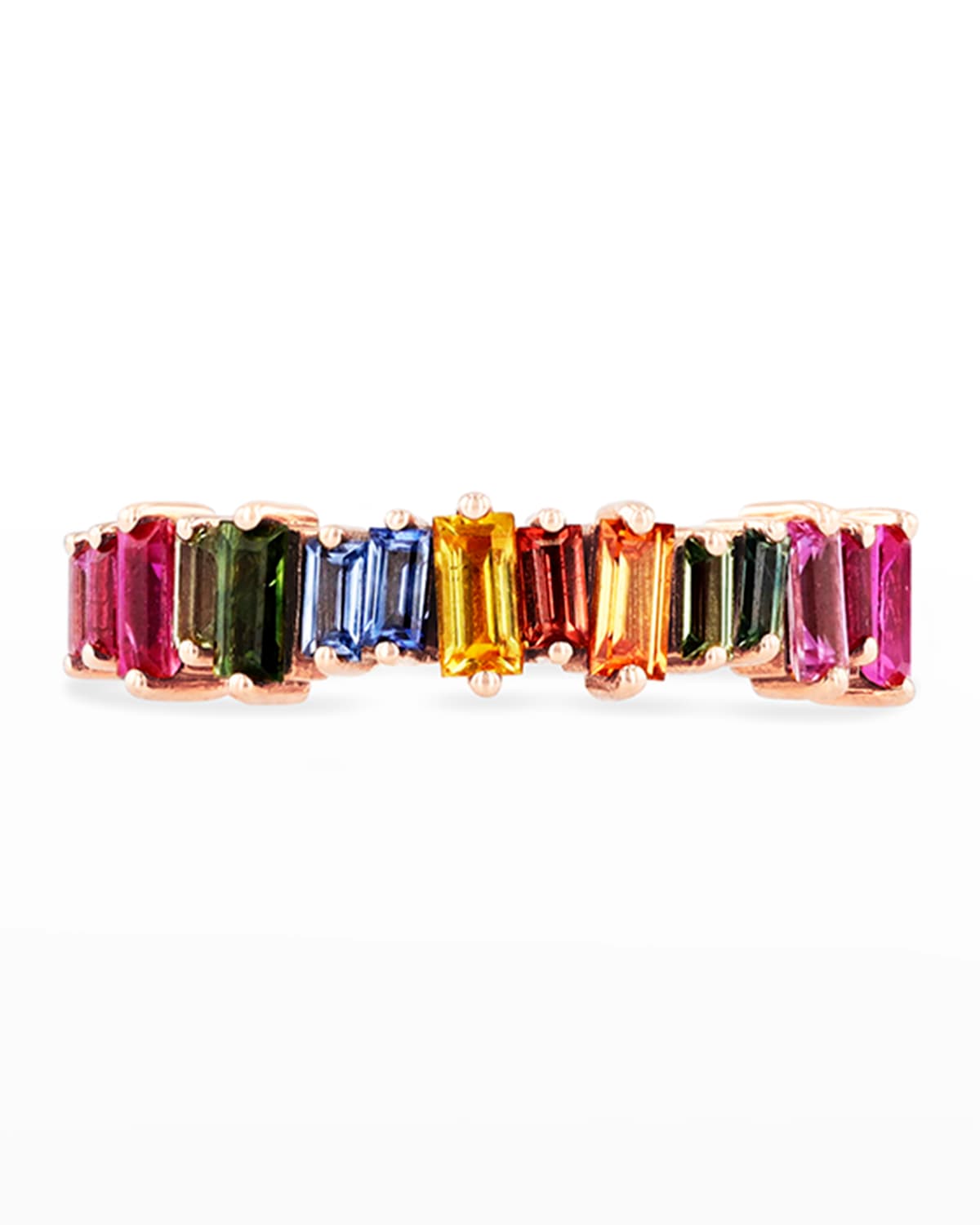 Suzanne Kalan 18k Rainbow Sapphire Baguette Half-band Ring Size 4-8 In Rose/gold