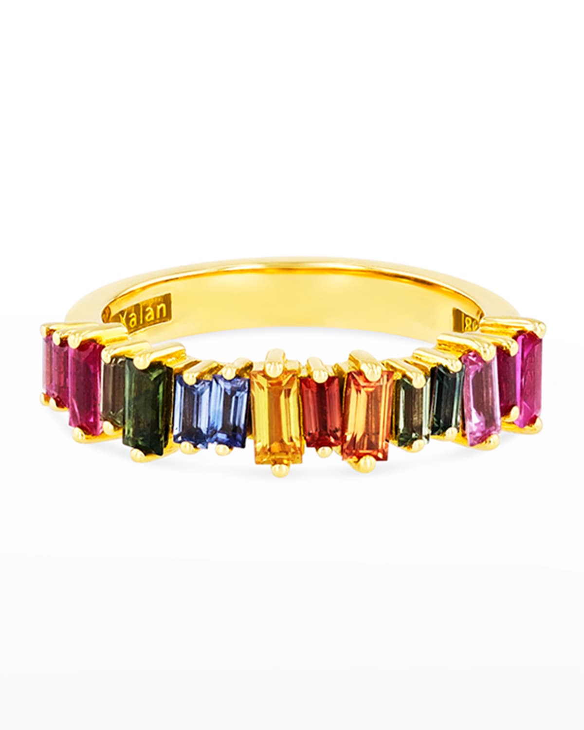 Suzanne Kalan 18k Rainbow Sapphire Baguette Half-band Ring Size 4-8 In Yellow/gold