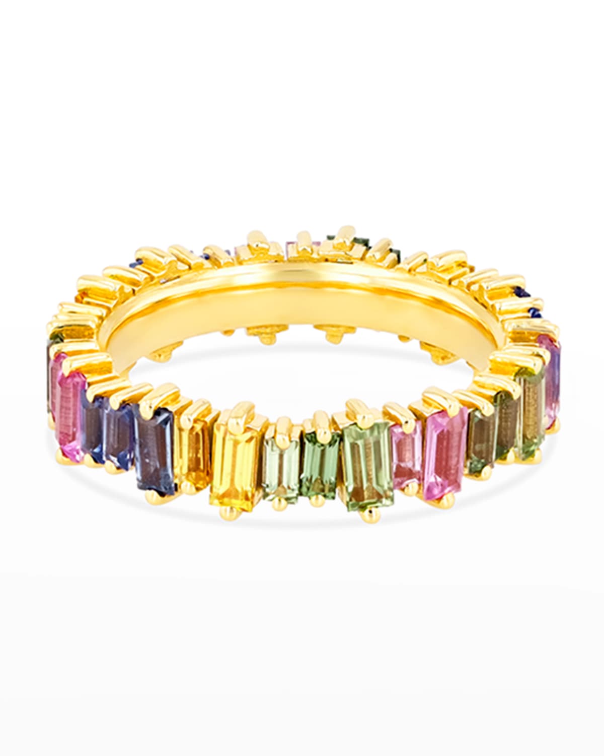 Suzanne Kalan Pastel Sapphire Baguette Eternity Band Ring In Yellow/gold