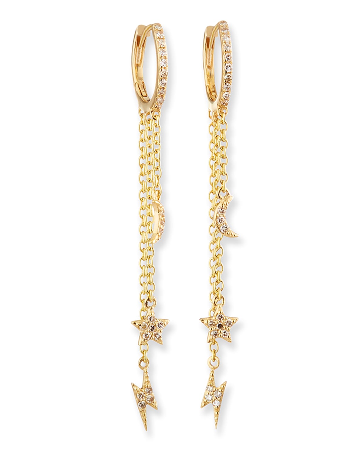 Muse Star, Moon and Bolt 14k Yellow Gold Diamond Earrings