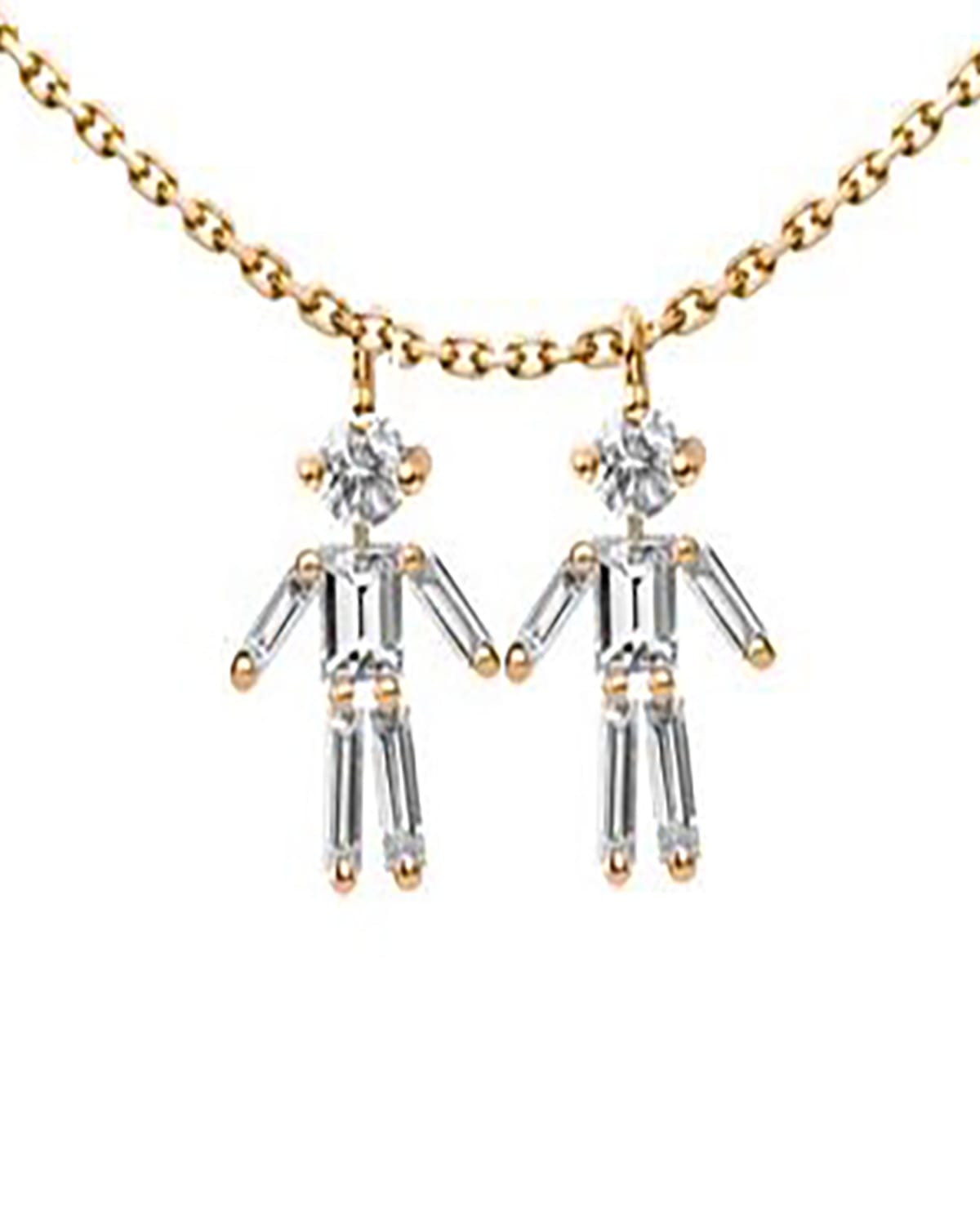 Little Ones Paris Two Boys Diamond Necklace In Gold