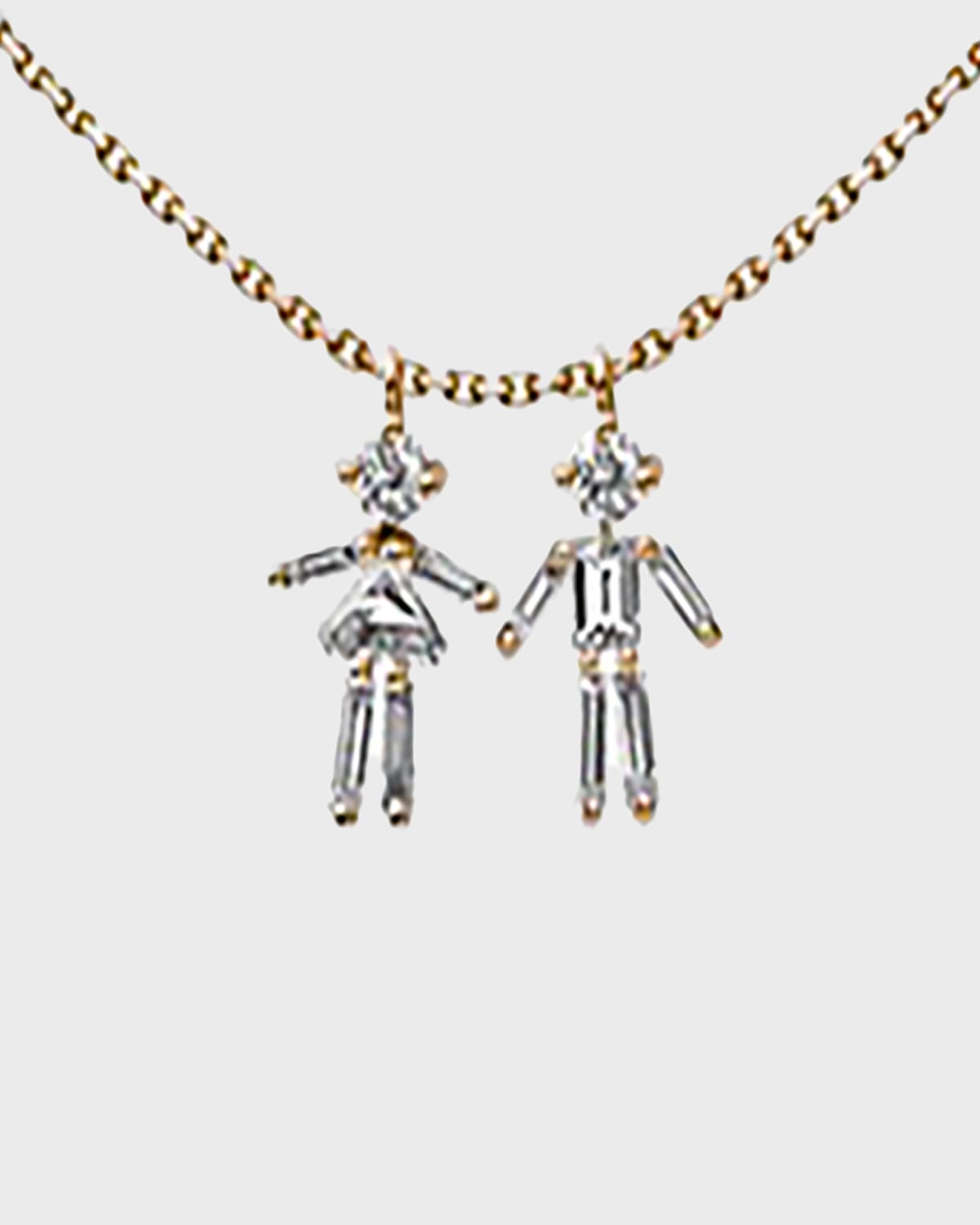 Little Ones Paris Diamond Girl And Boy Necklace In Rose Gold