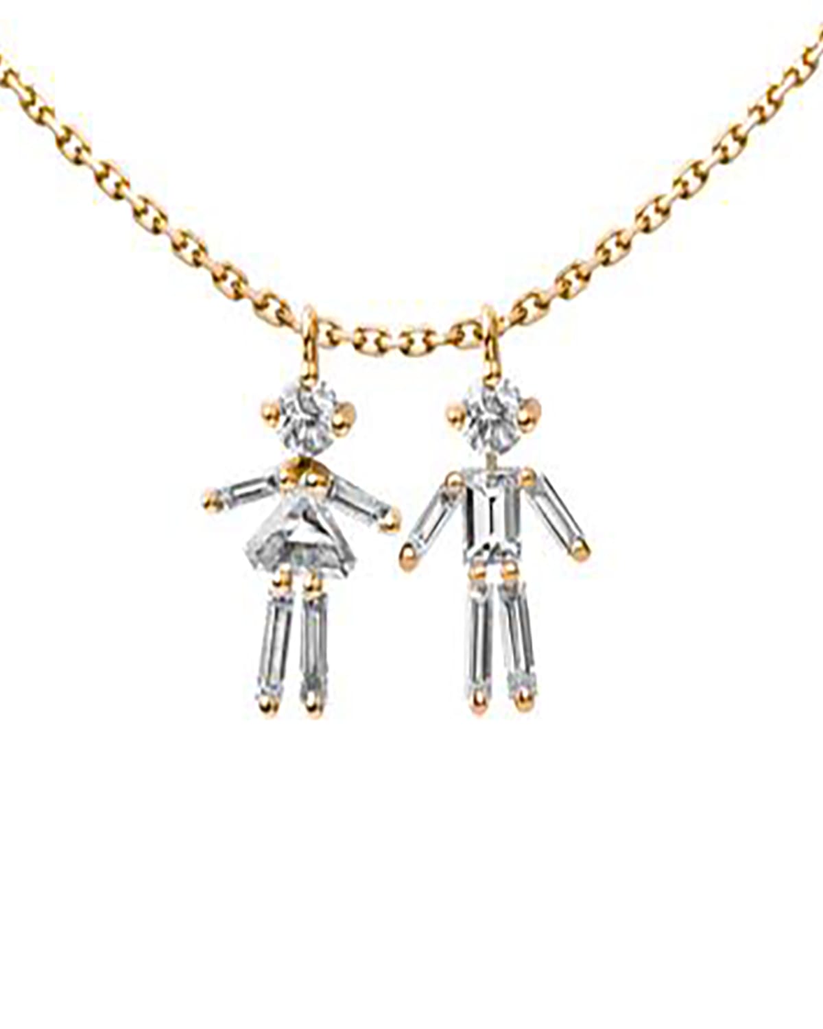 Little Ones Paris Diamond Girl And Boy Necklace In Gold