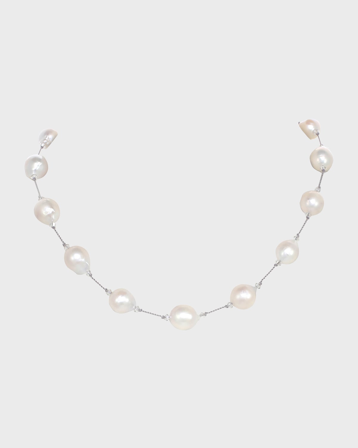 Margo Morrison Small Multicolor Baroque Pearl Necklace With Crystal, Sterling Silver Clasp In White
