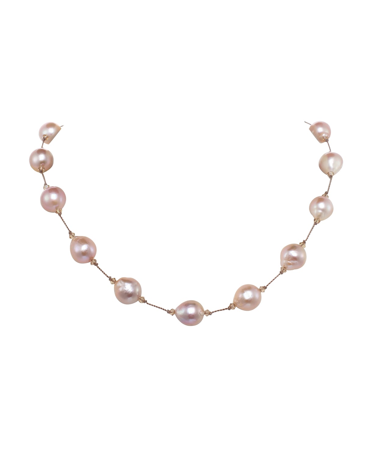Margo Morrison Small Multicolor Baroque Pearl Necklace with Crystal, Sterling Silver Clasp