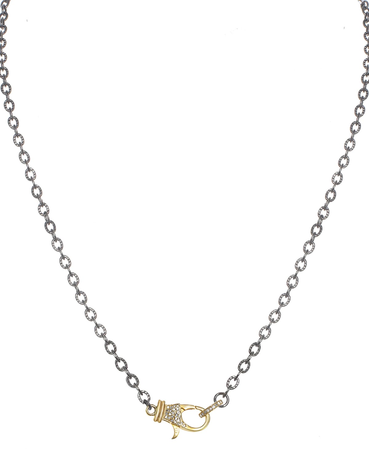 Rhodium Finish Sterling Silver Chain with Vermeil and Diamond Clasp