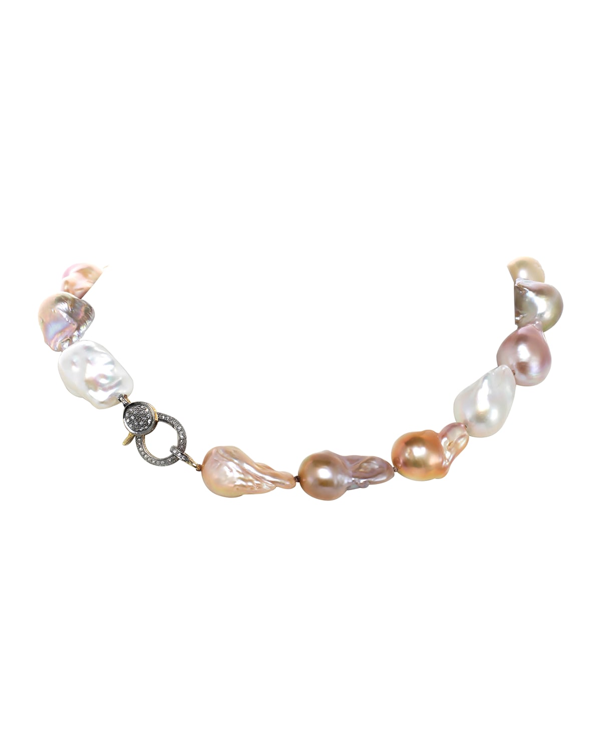 Margo Morrison Organic Pink And Natural Baroque Pearls With Diamond Clasp