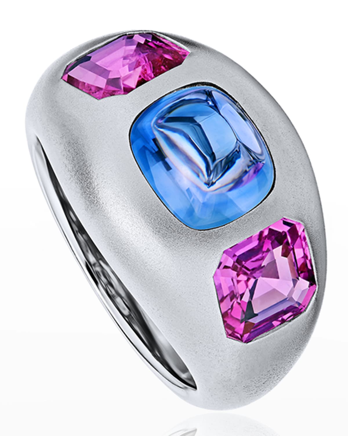 18k White Gold Blue and Pink Sapphire Ring, Size 7