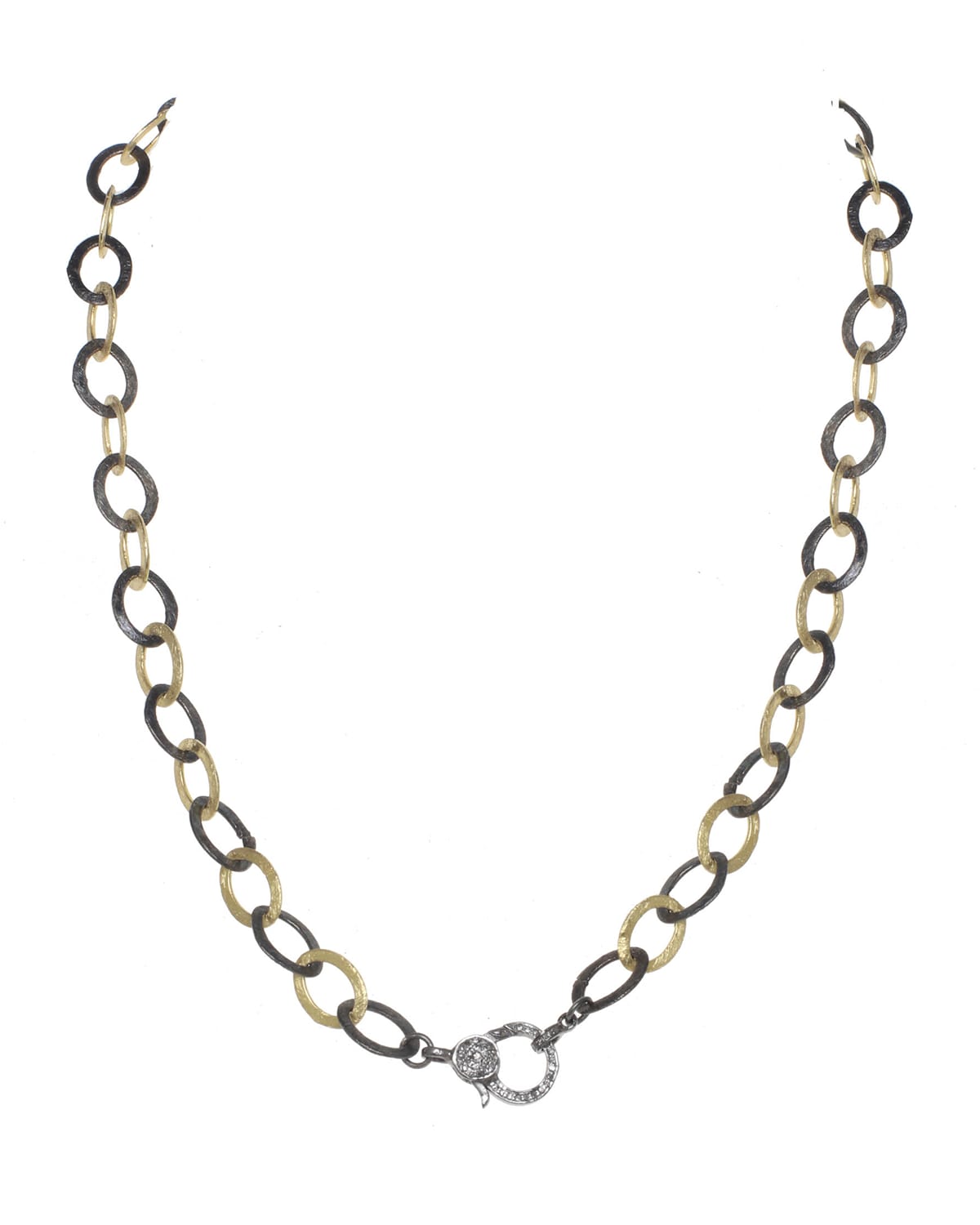 Margo Morrison Matte Vermeil And Sterling Silver Flat Chain Necklace With Diamond Clasp In Black