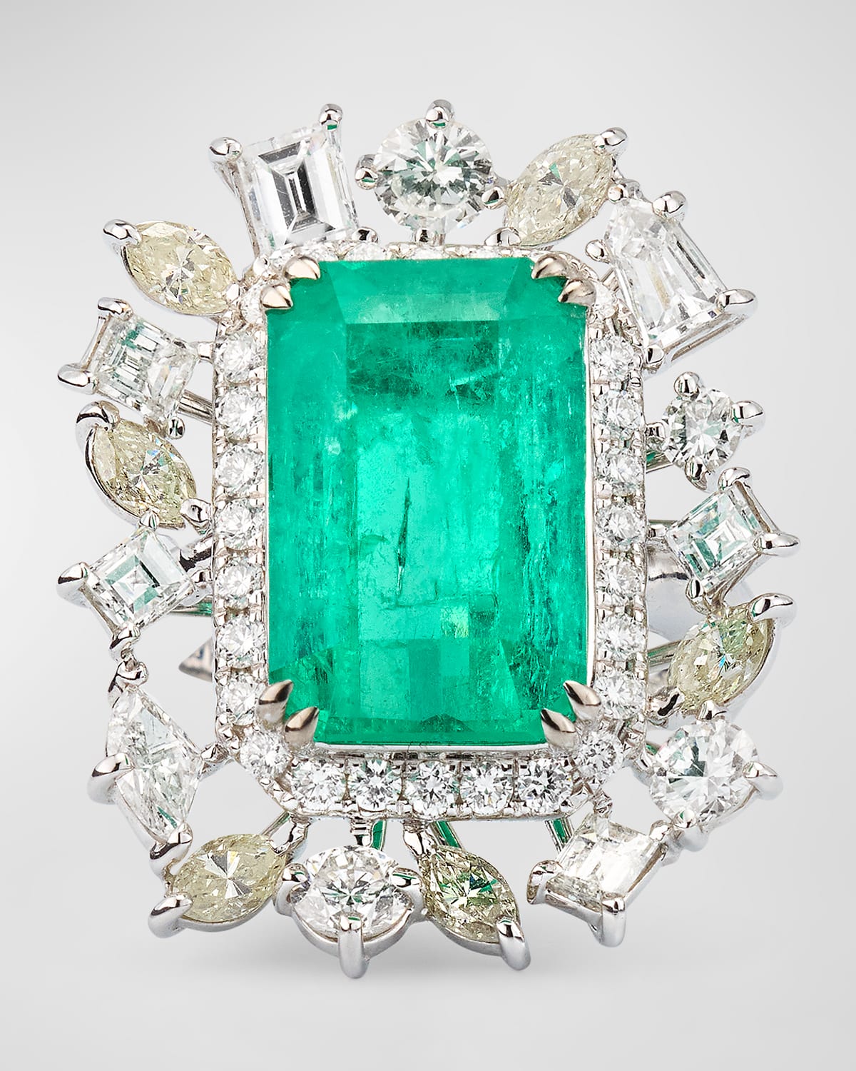 Shop Alexander Laut 18k White Gold Emerald Ring With Round, Marquise And Emerald Cut Diamonds In Emerald Diamond