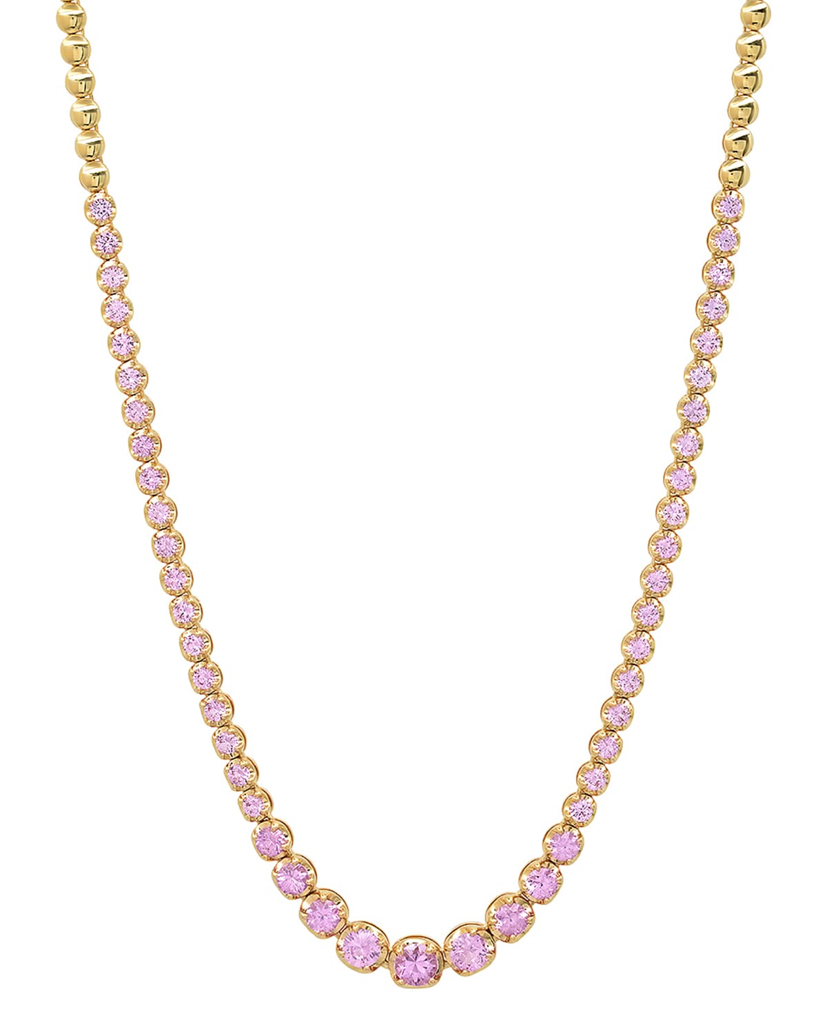 18k Yellow Gold Graduated Pink Sapphire Tennis Necklace