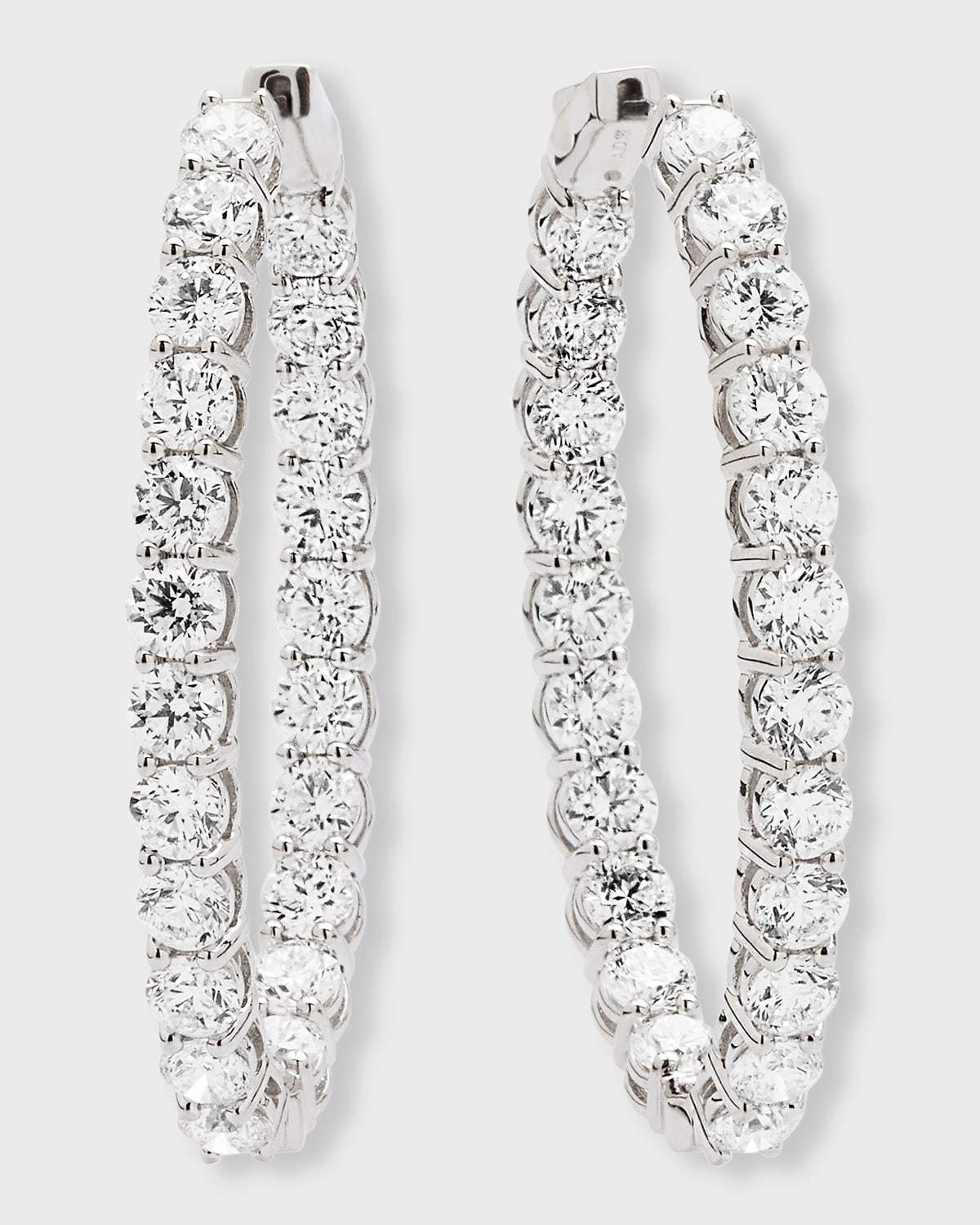 Neiman Marcus Diamonds 18K White Gold Round Diamond Oval Hoop Earrings, 14 ct., 0.75"L