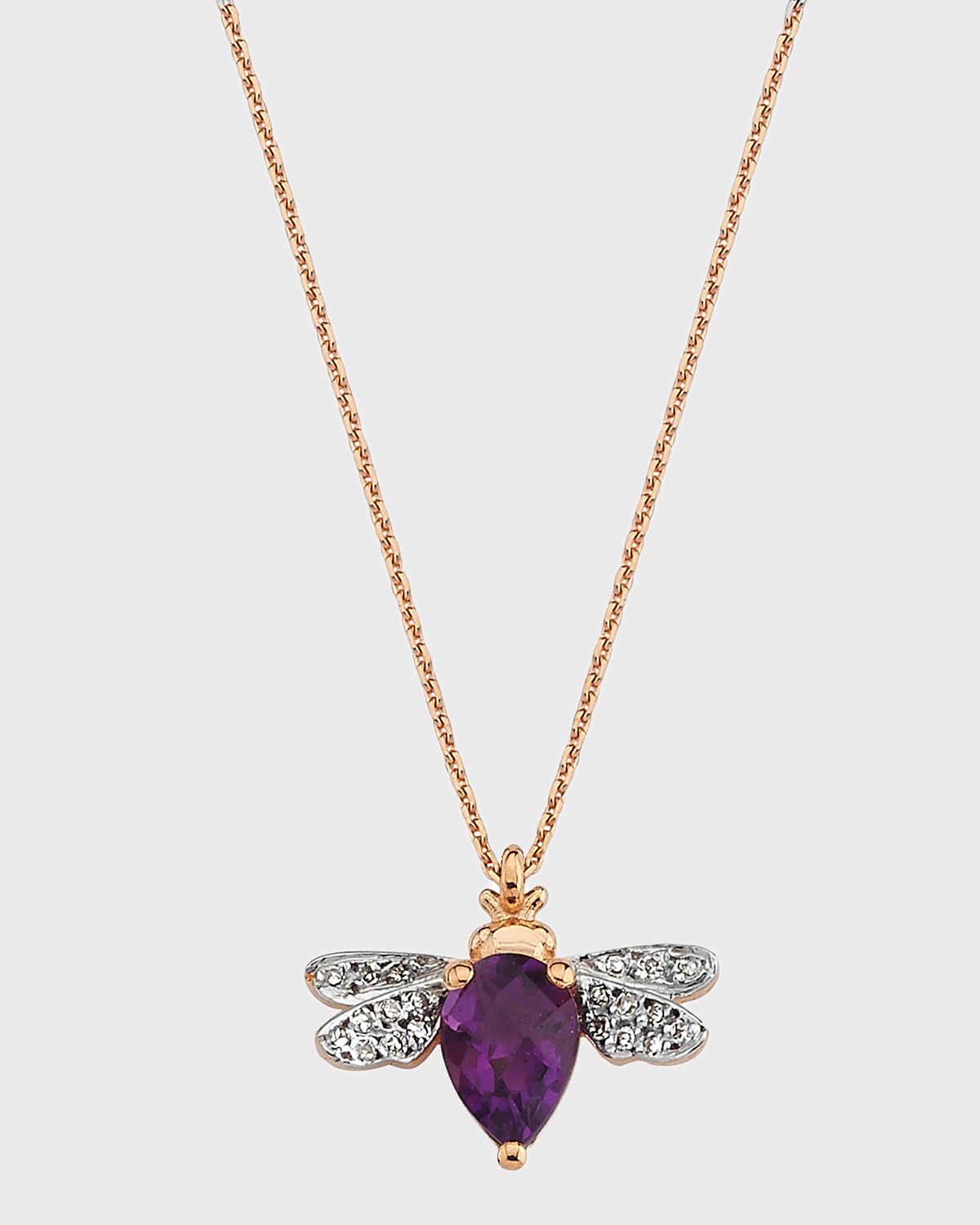 14k Rose Gold Bee Amethyst and Diamond Necklace