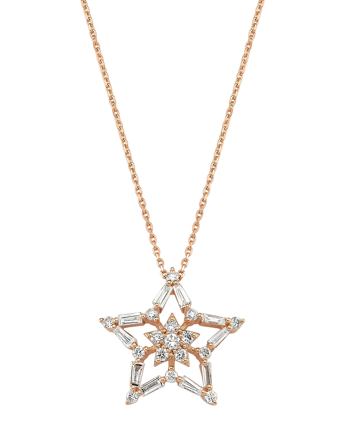 BeeGoddess 14k Rose Gold Sirius Star Diamond Pendant Necklace