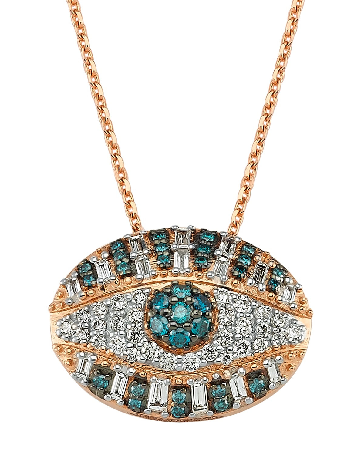 BeeGoddess 14k Rose Gold Eye Light Pave Diamond Pendant Necklace