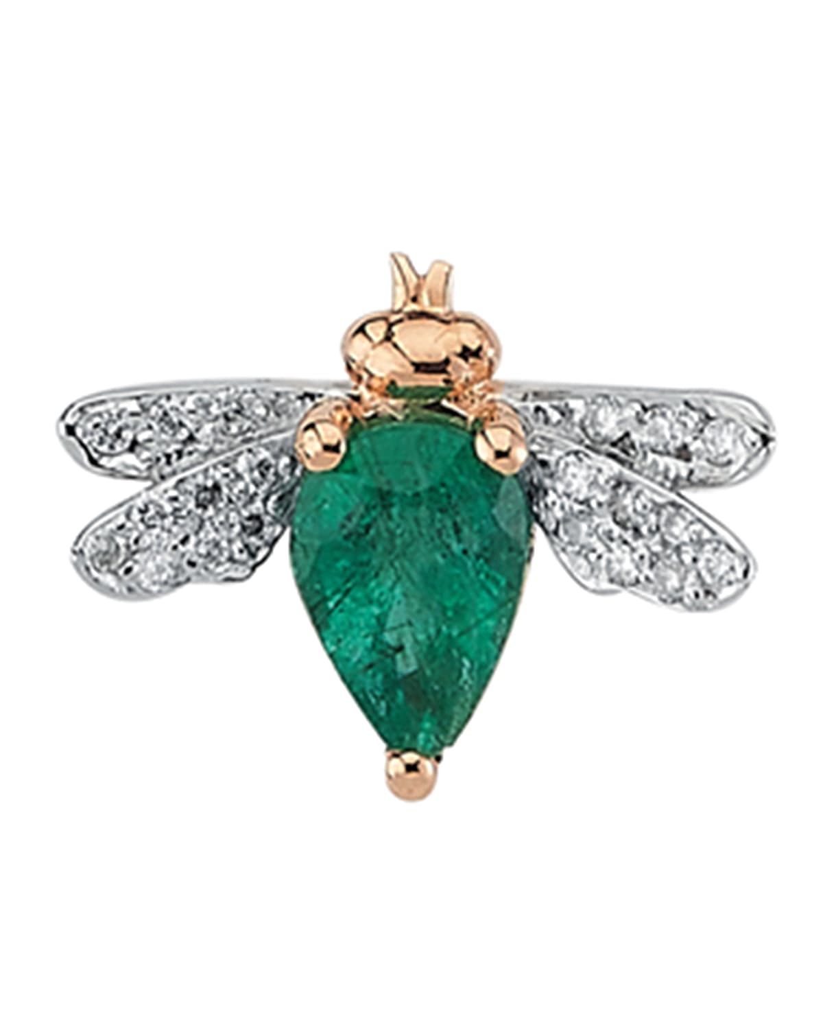 14k Rose Gold Emerald and Diamond Honey Bee Stud Earring, Single