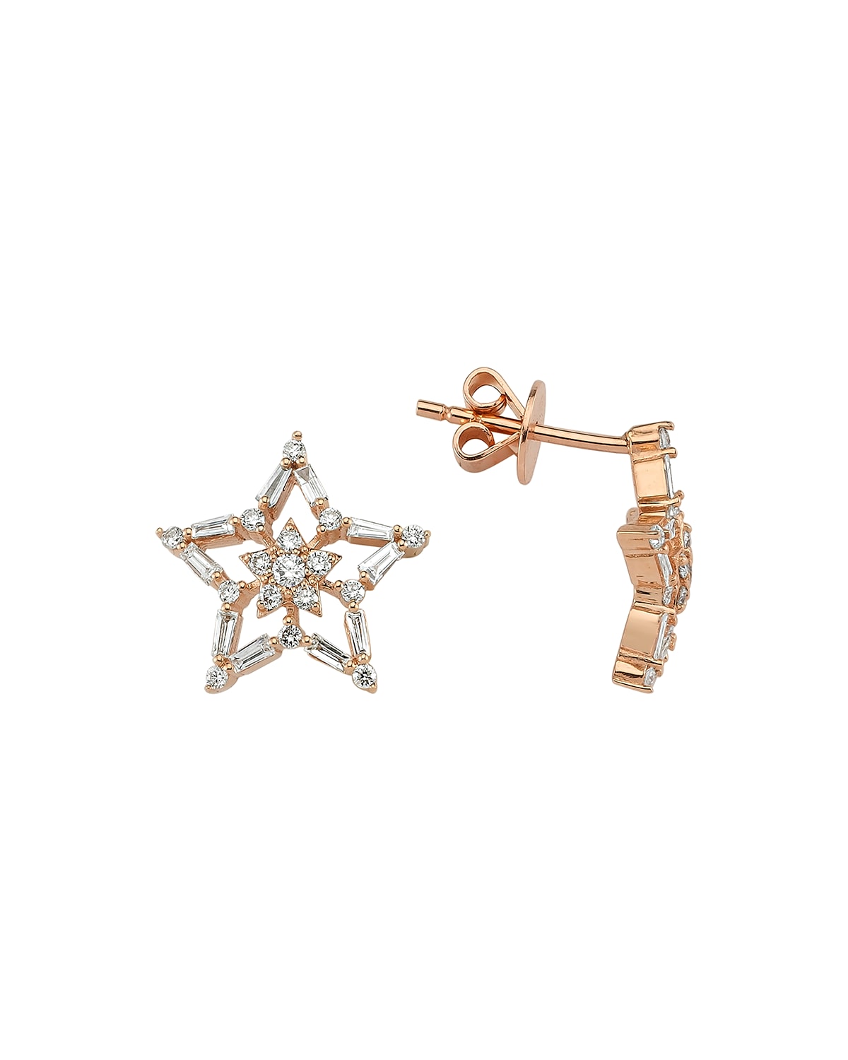 BeeGoddess 14k Rose Gold Sirius Diamond Stud Earrings