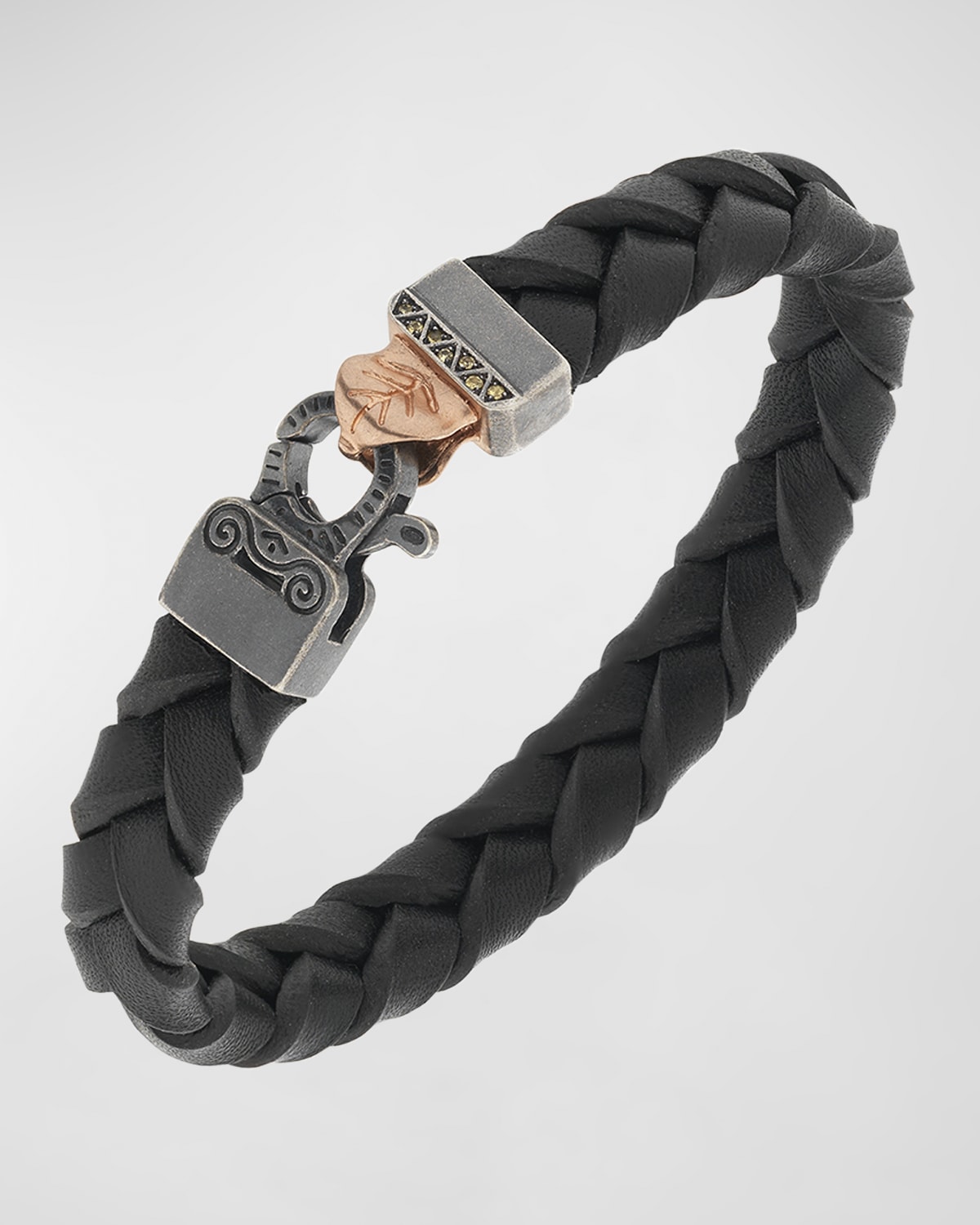 Marco Dal Maso Men's Lash Woven Leather Bracelet W/ Rose Gold-plated Clasp In Black