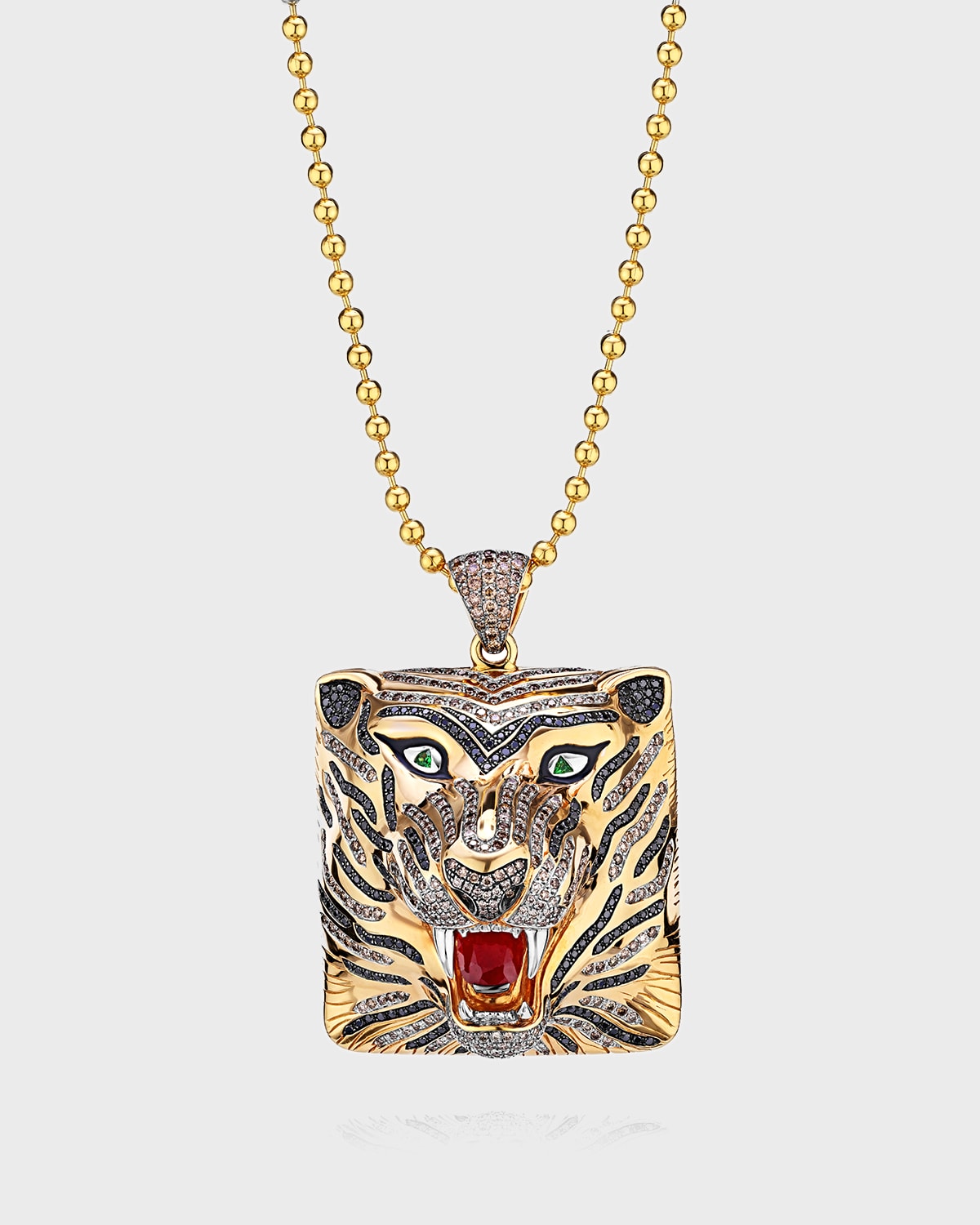 Alexander Laut 18k Diamond Tiger Pendant with Sapphires and Tsavorite