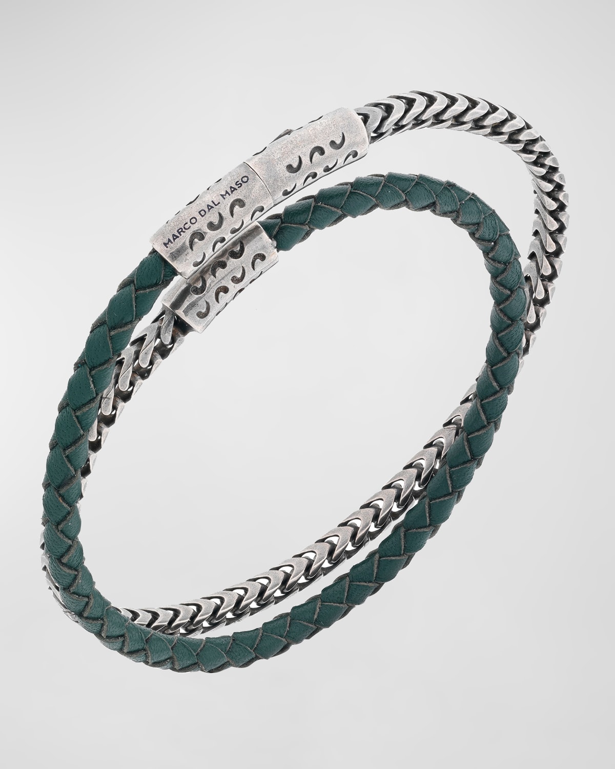 Marco Dal Maso Men's Lash Sterling Silver Chain & Leather Double Wrap Bracelet