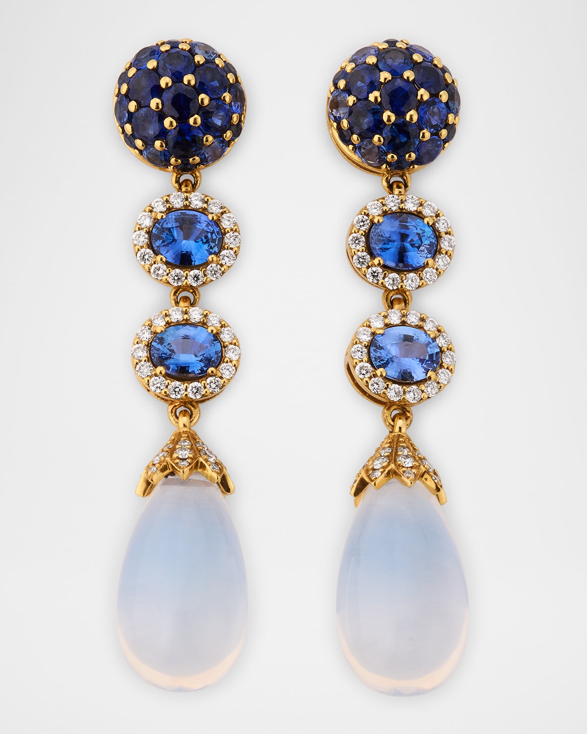 18K Yellow G-One Moon Quartz and Sapphire Earrings with Diamonds