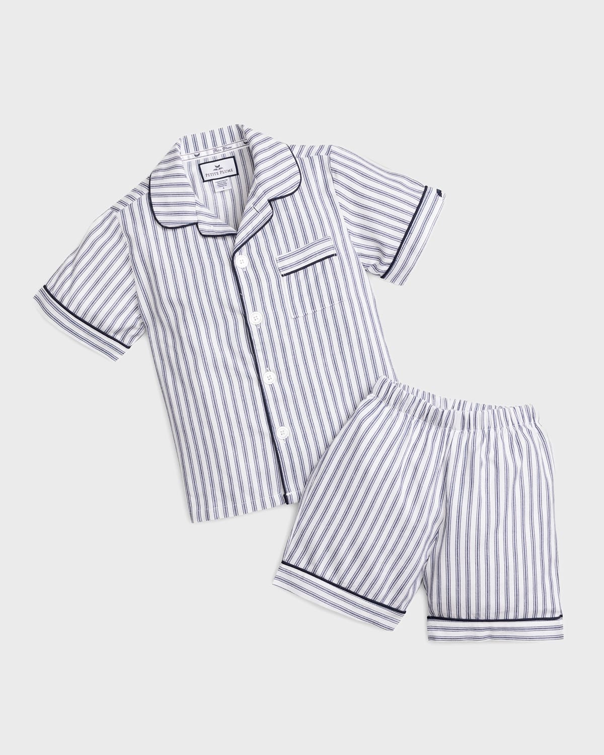 Petite Plume Boy's French Ticking Striped Pajama Set W/ Contrast Piping In Multi Pattern