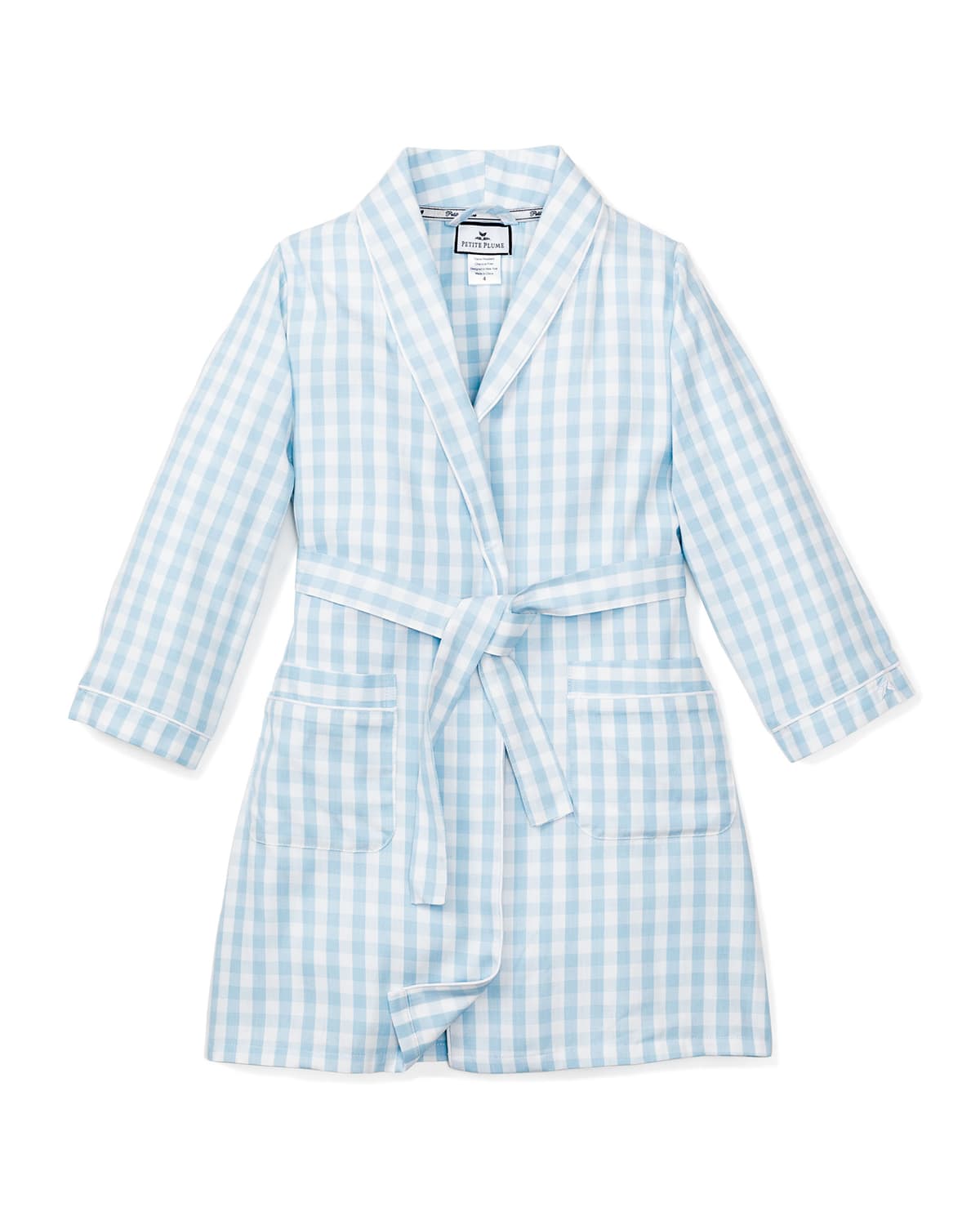 Petite Plume Unisex Gingham Robe - Little Kid, Big Kid In Blue