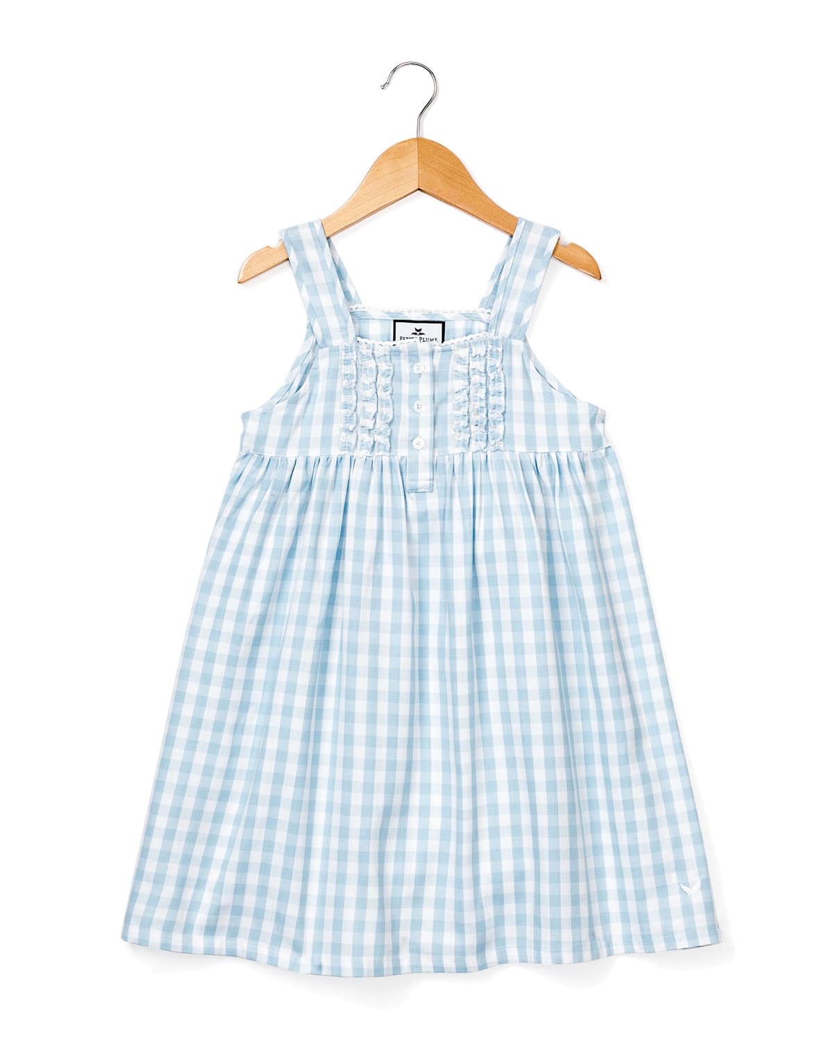 Shop Petite Plume Kid's Charlotte Gingham Ruffle Sleeveless Nightgown In Blue