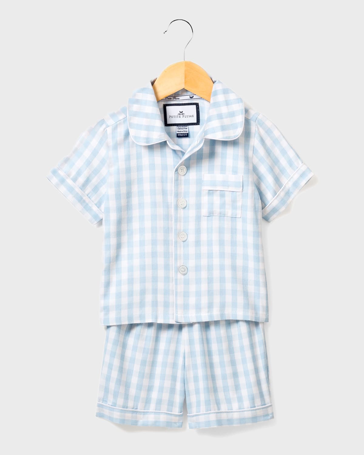Petite Plume Kid's Gingham 2-piece Pajama Shorts Set In Blue