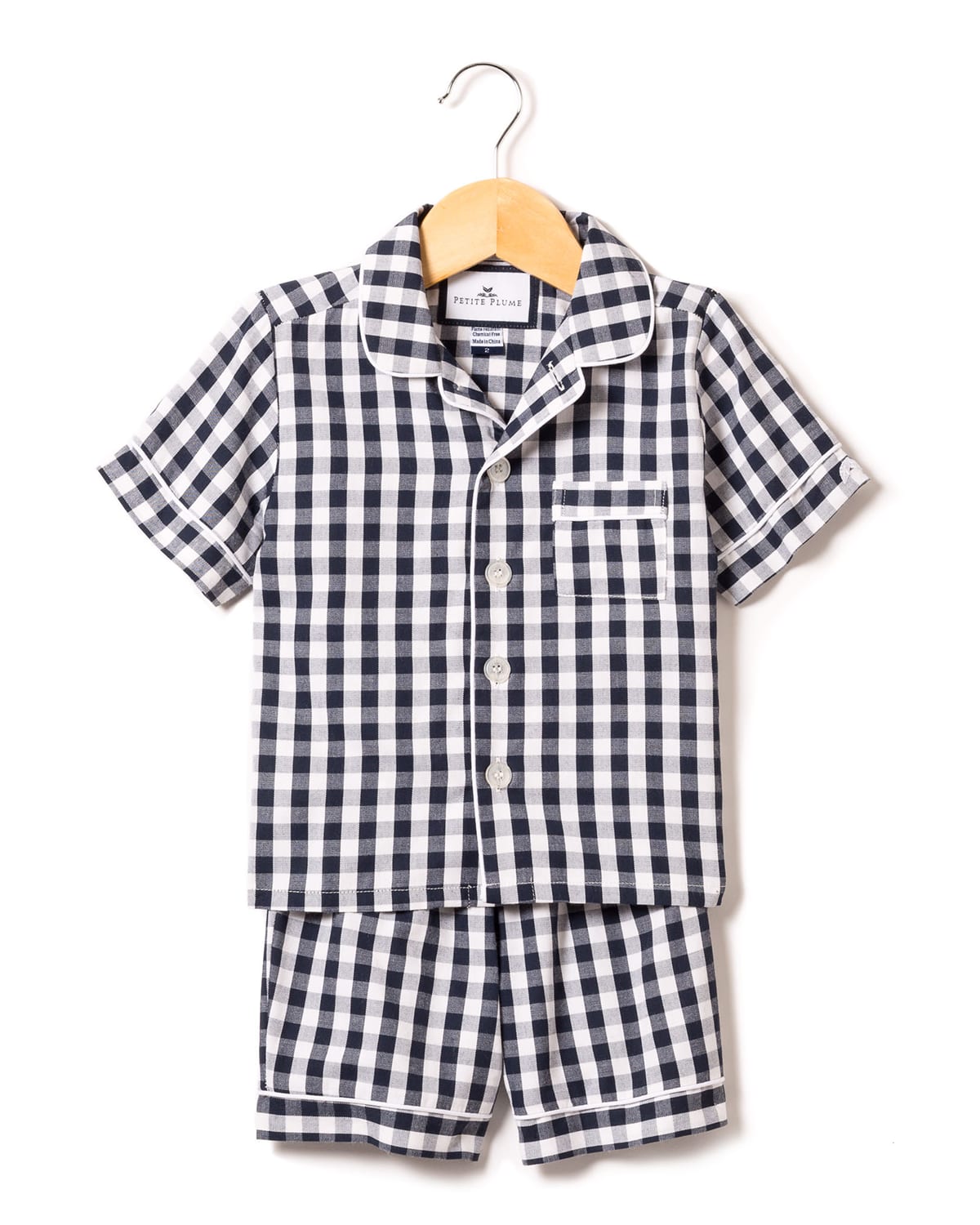 Petite Plume Kid's Gingham 2-piece Pajama Shorts Set In Navy