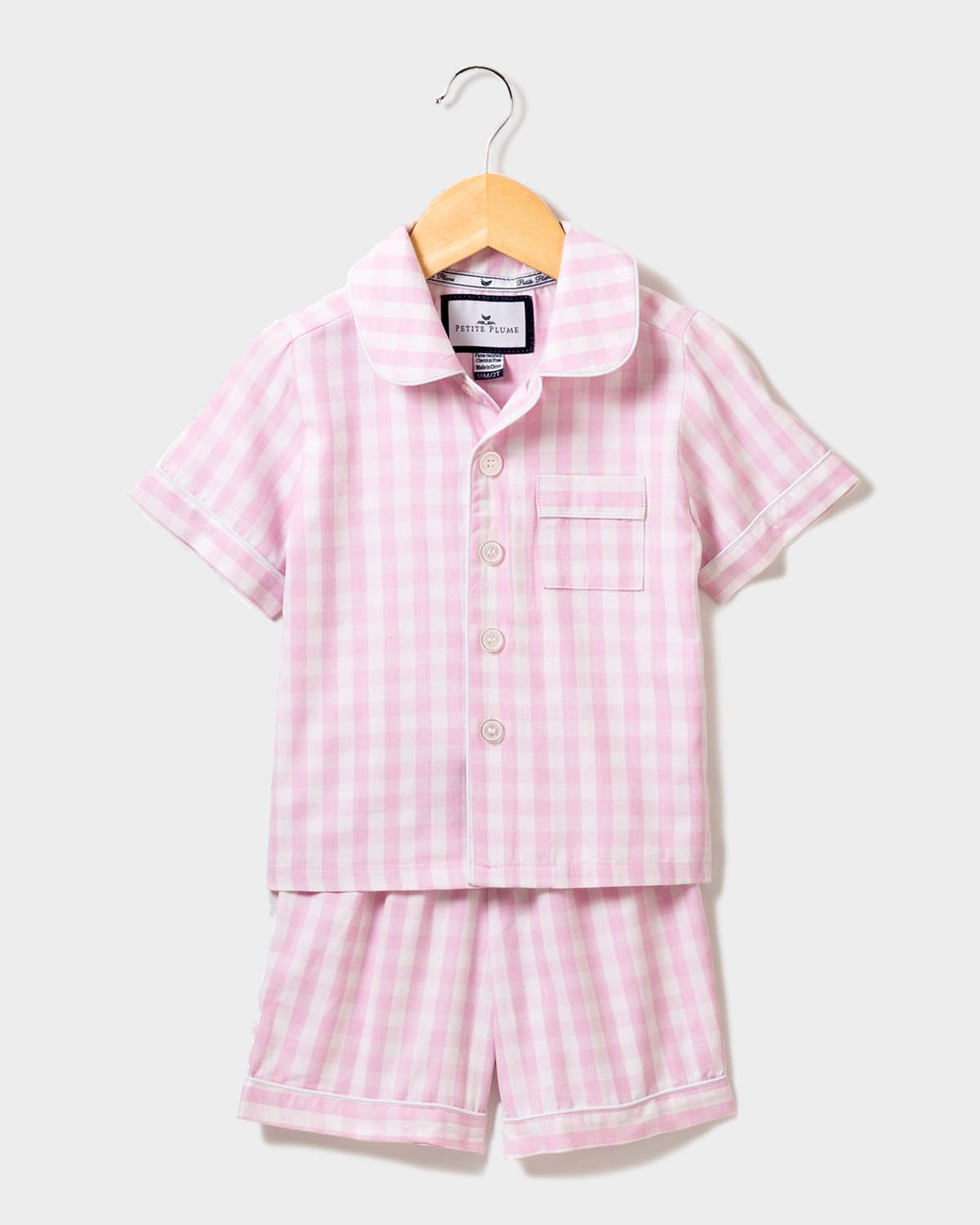 Petite Plume Kid's Gingham 2-piece Pajama Shorts Set In Pink