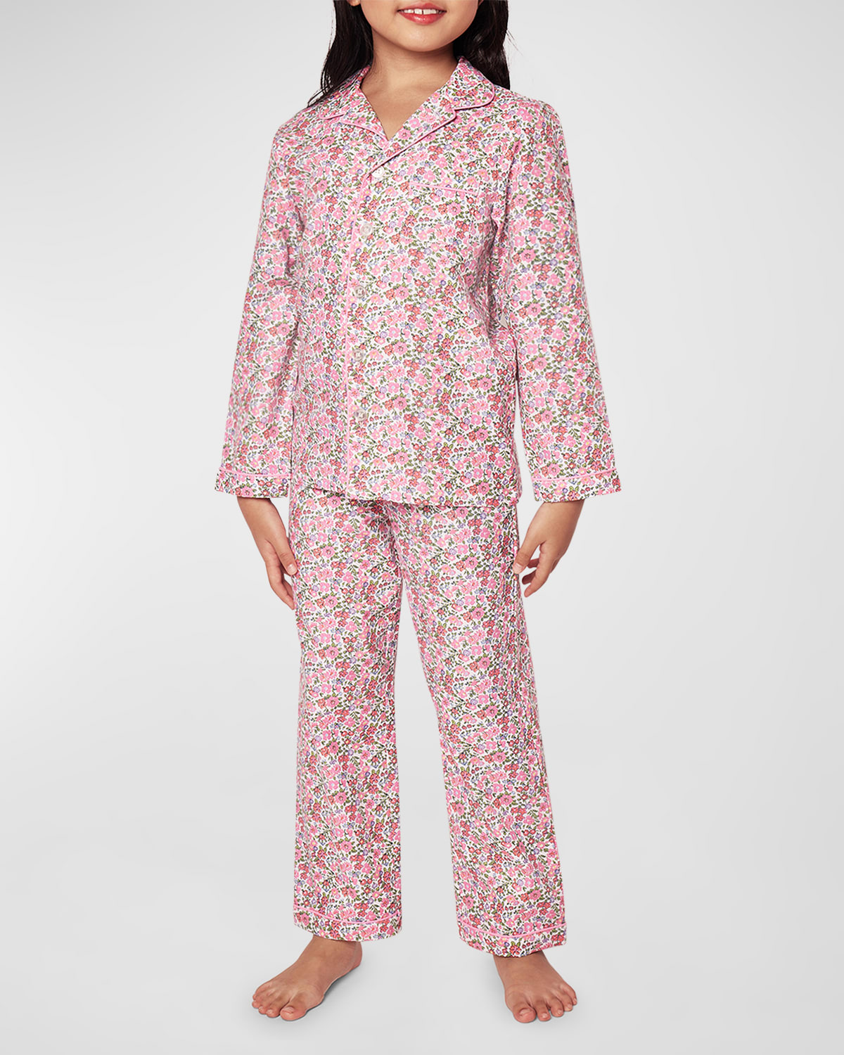Petite Plume Kids' Girl's English Rose 2-piece Pajama Set In Pink