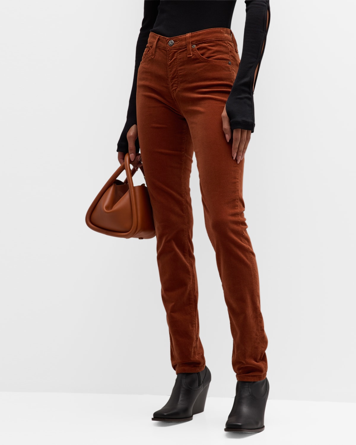 Shop Ag Prima Mid-rise Corduroy Cigarette Jeans In Spiced Maple