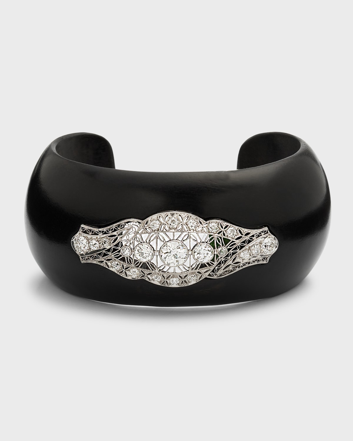 Estate Platinum, Diamond and Ebony Open Cuff Bracelet