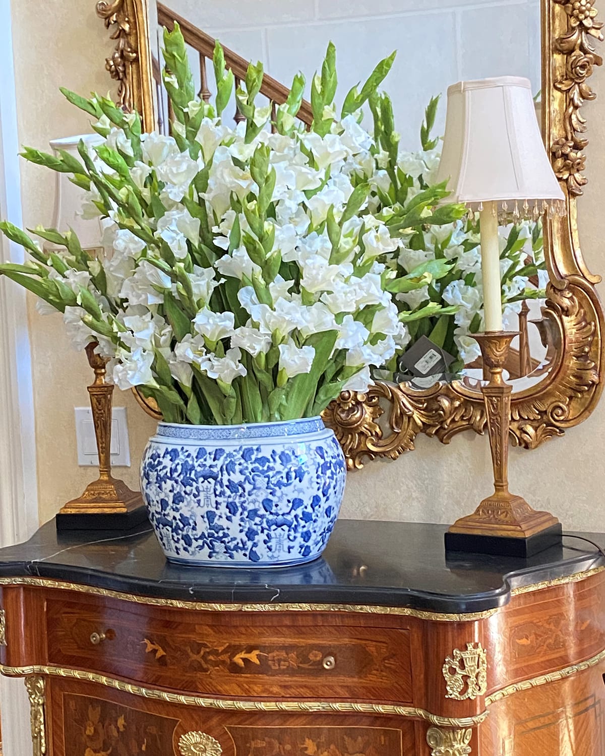 Winward Home Gladiolus Arrangement In Oval Planter In White/green