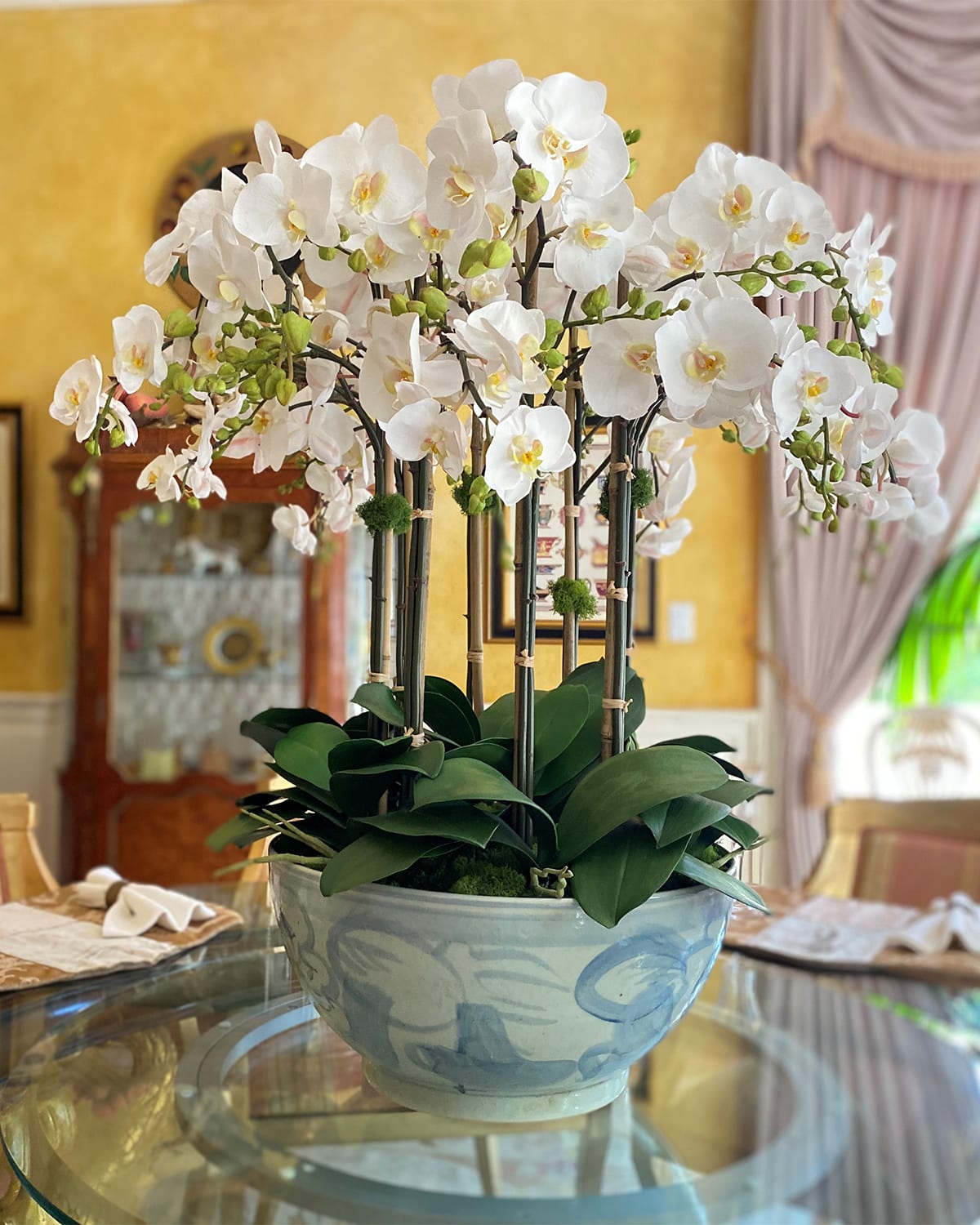 Winward Home Orchid In Ceramic Bowl In White
